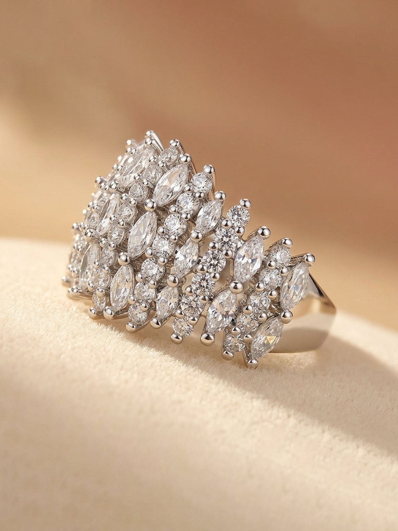 Silver Marquise and Round Zirconia Ring