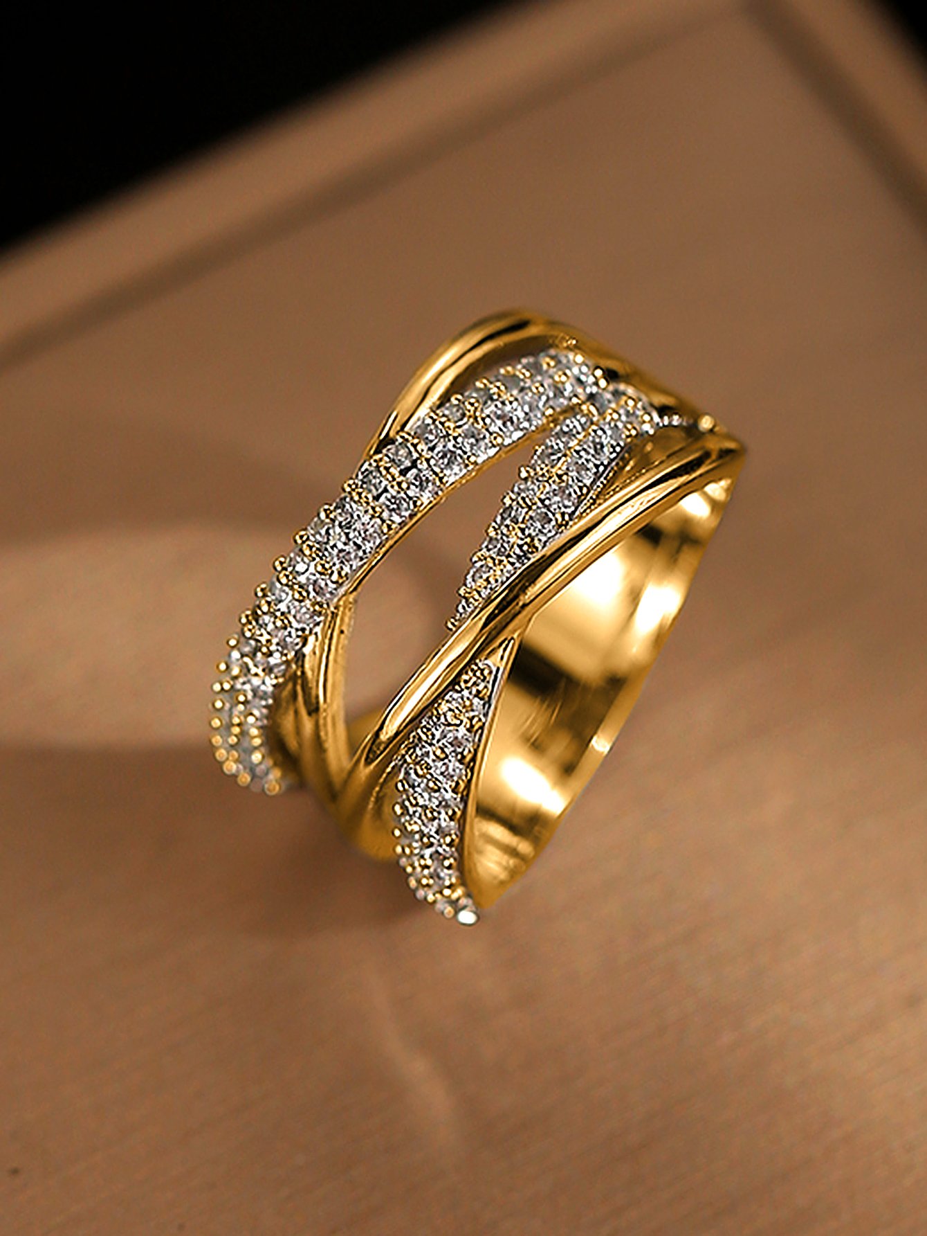 Gold Plated Zirconia Criss-Cross Ring