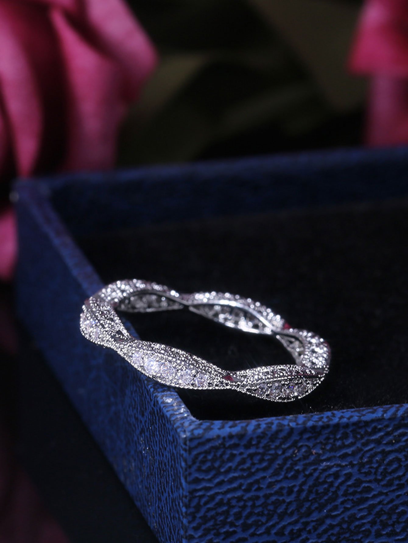 Silver Cubic Zirconia Twisted Band Ring