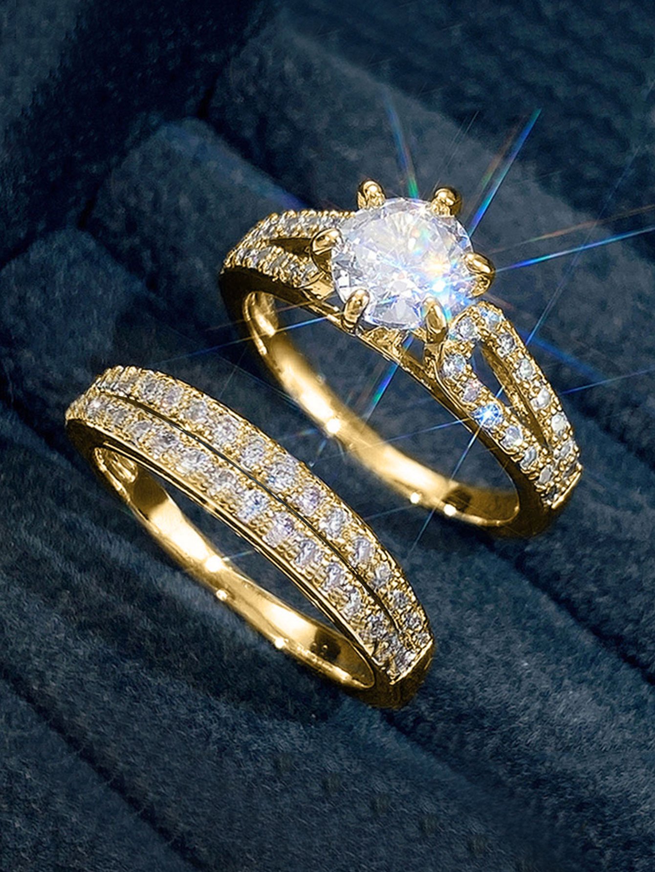 Gold Ring Set with Dazzling Zirconia