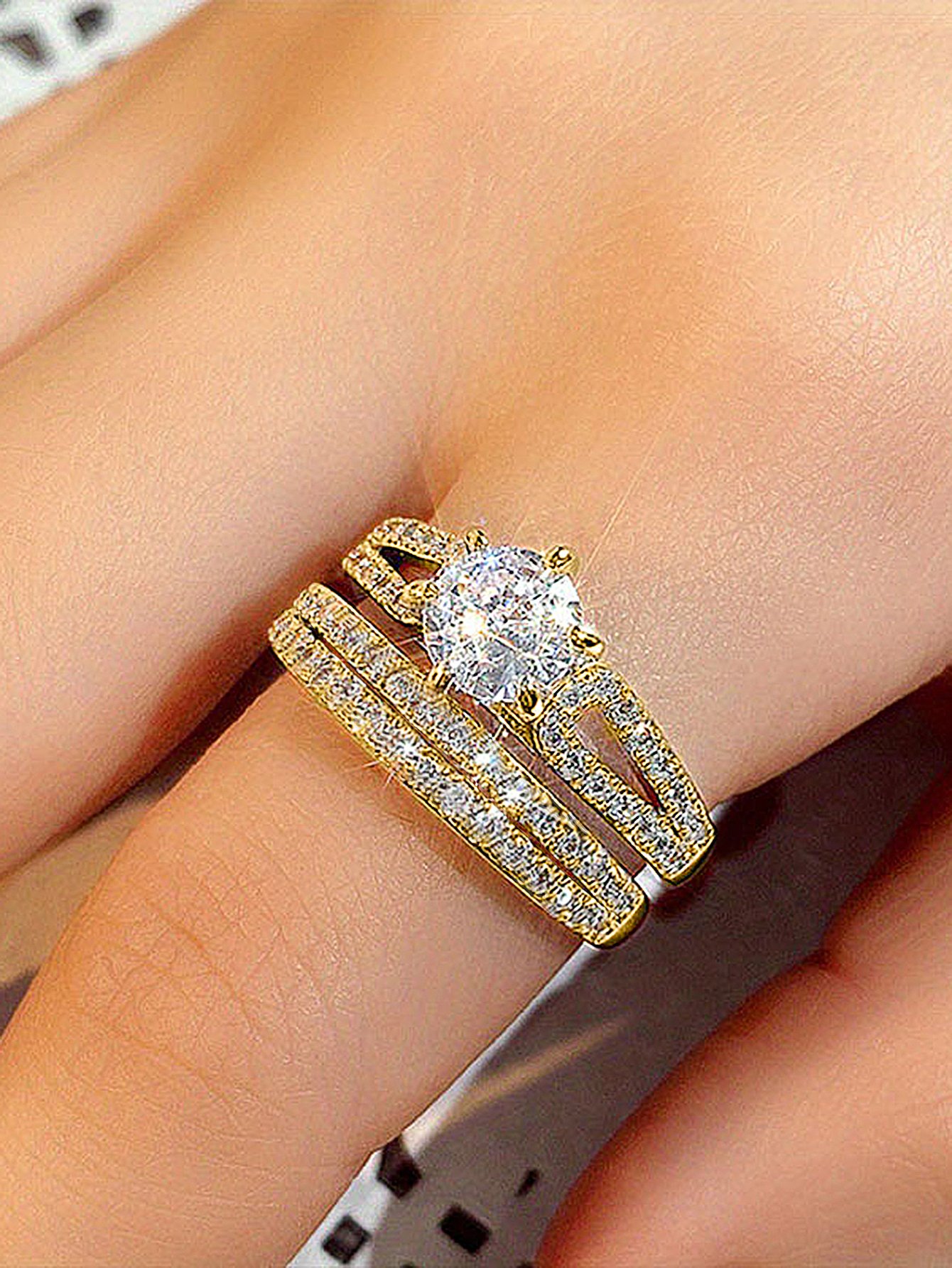 Gold Ring Set with Dazzling Zirconia