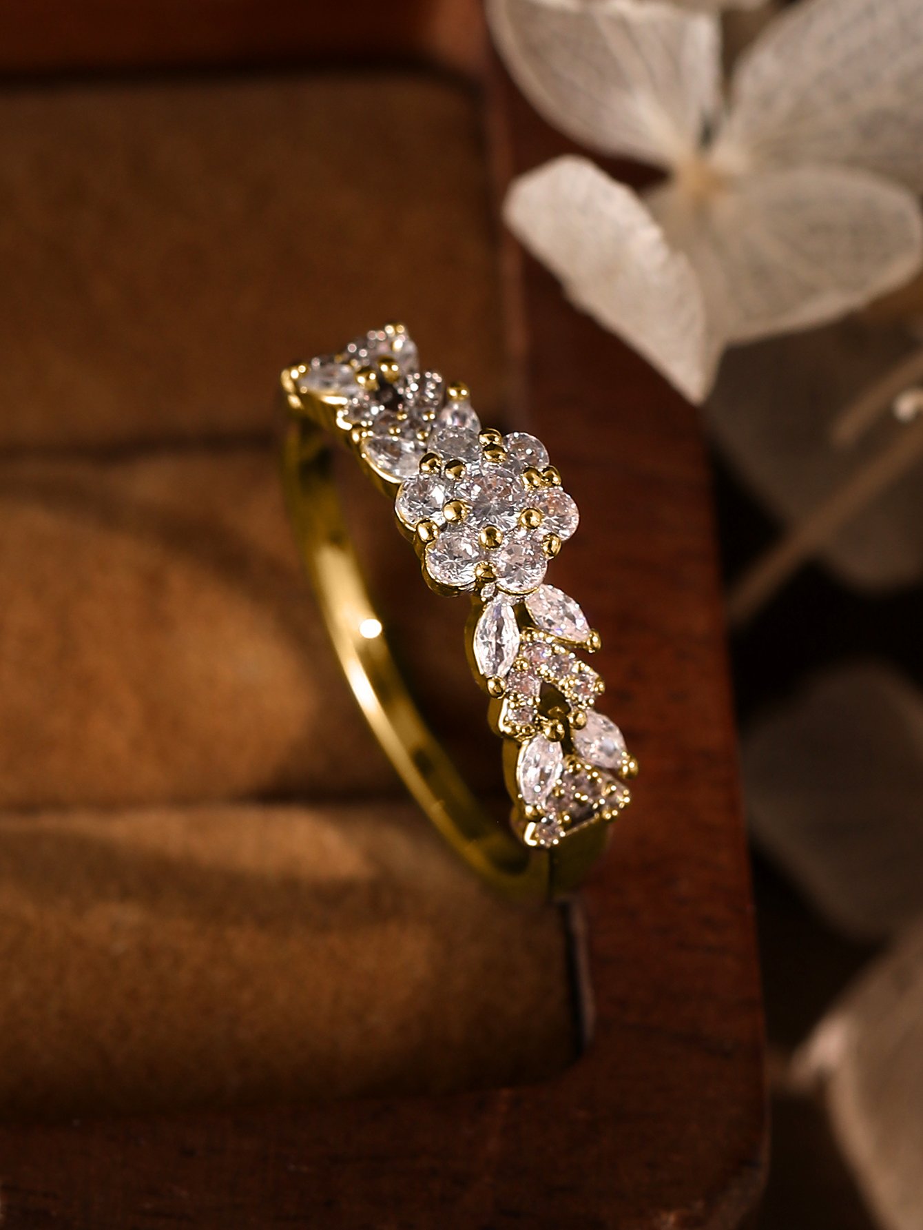 Gold Plated Cubic Zirconia Flower Ring