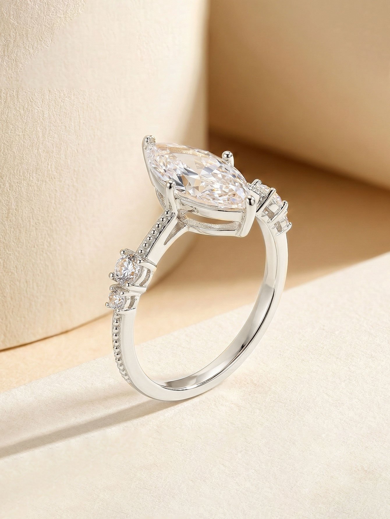Silver Marquise Cut Zircon Ring
