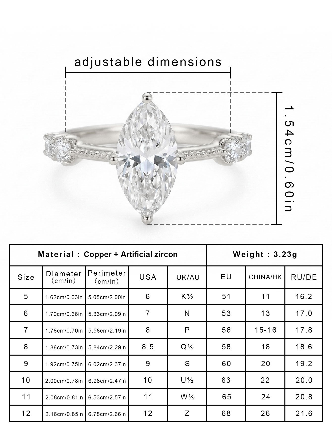 Silver Marquise Cut Zircon Ring