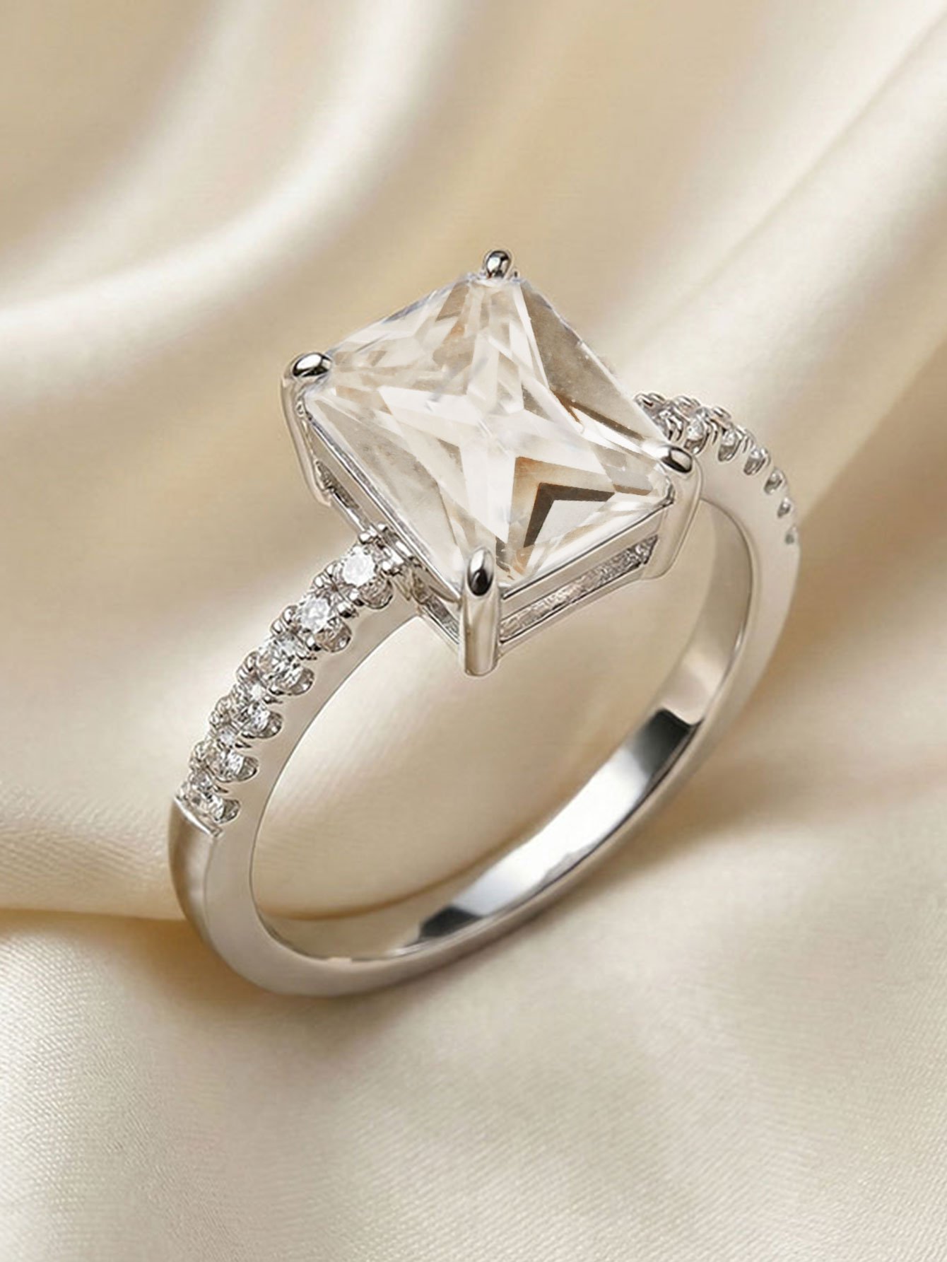 Silver Plated Cubic Zirconia Engagement Ring