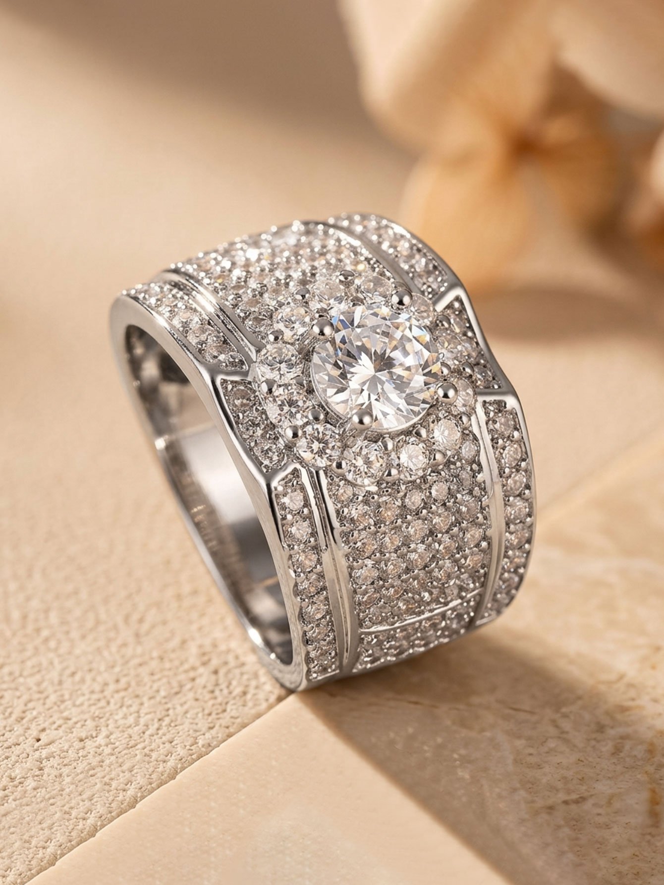 Silver Zircon Paved Statement Ring