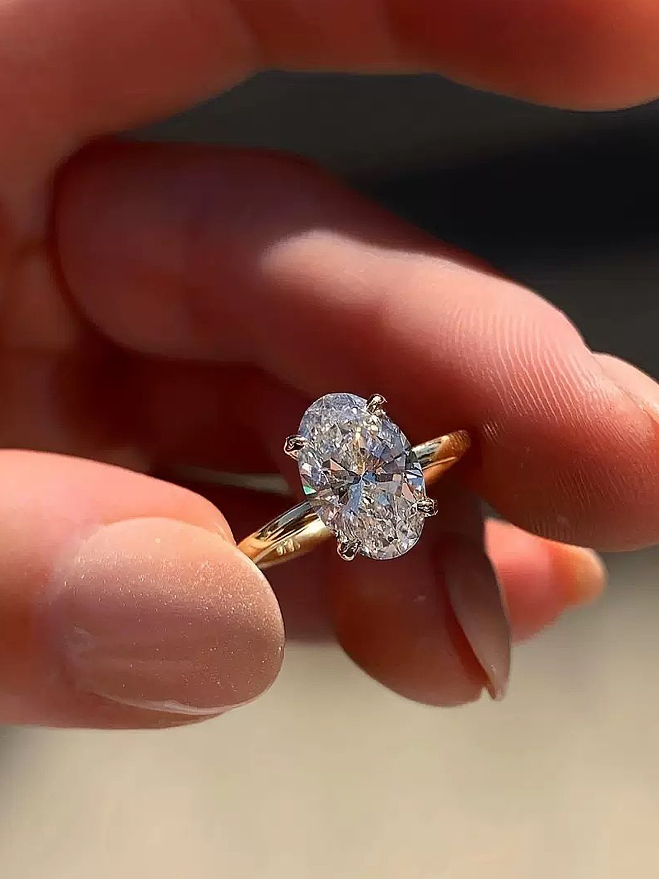 Gold Oval Cut Embellished Ring