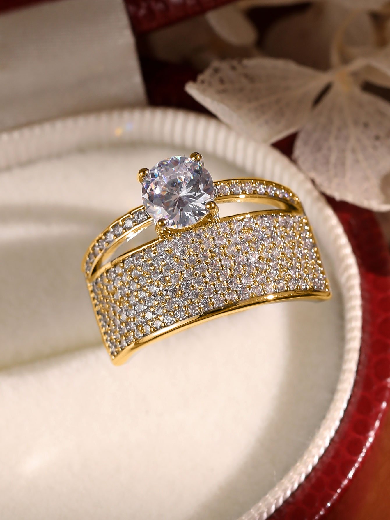 Gold Plated Cubic Zirconia Statement Ring Set