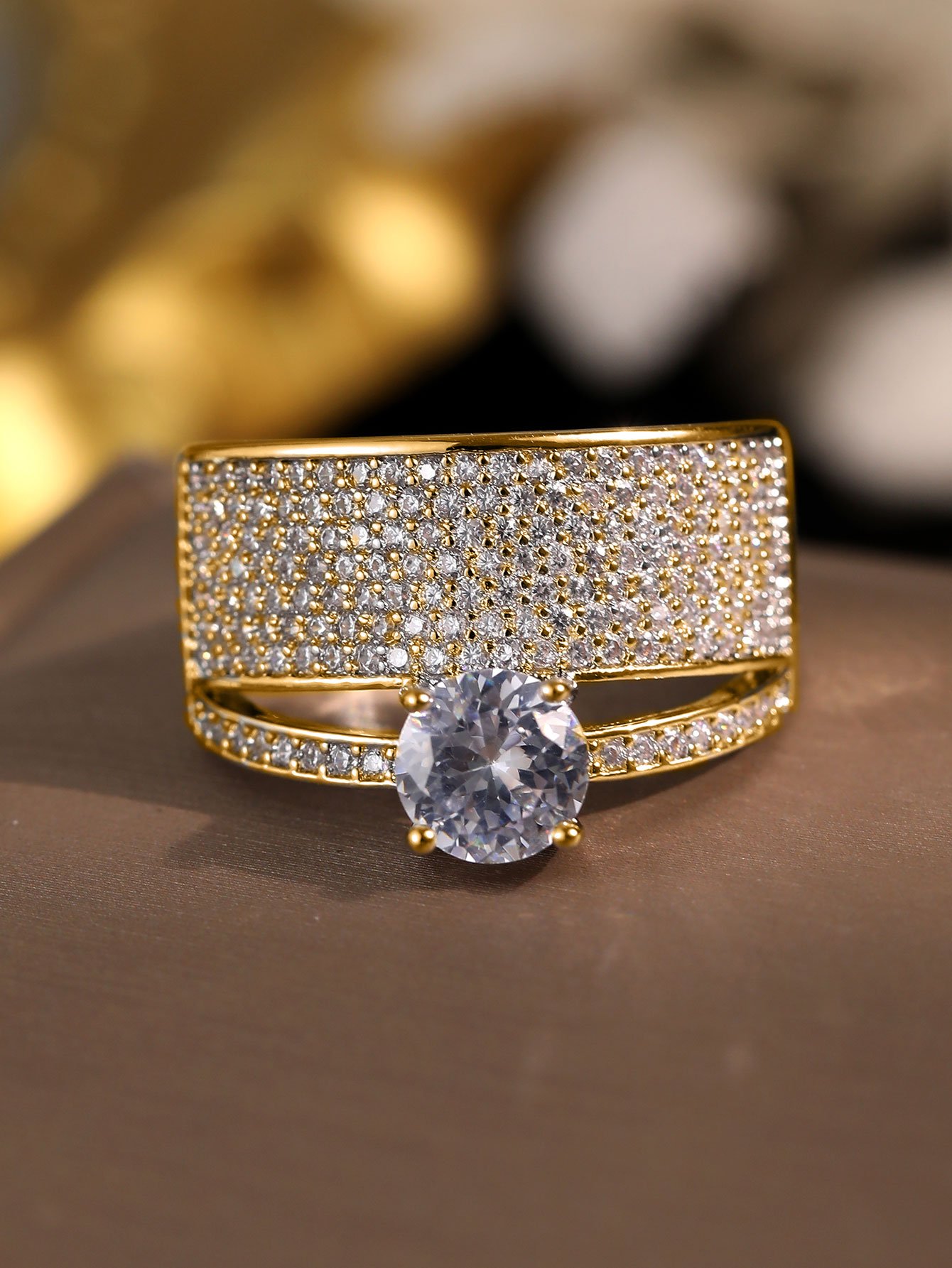 Gold Plated Cubic Zirconia Statement Ring Set