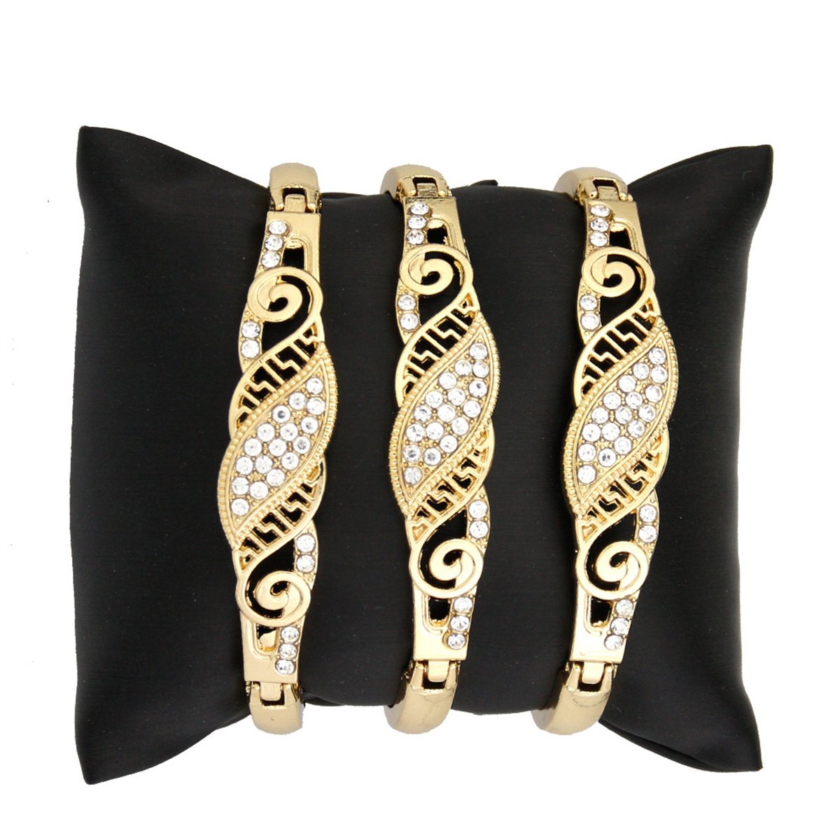 3-Piece Gold Rhinestone Bangle Set - Everyday Wear.