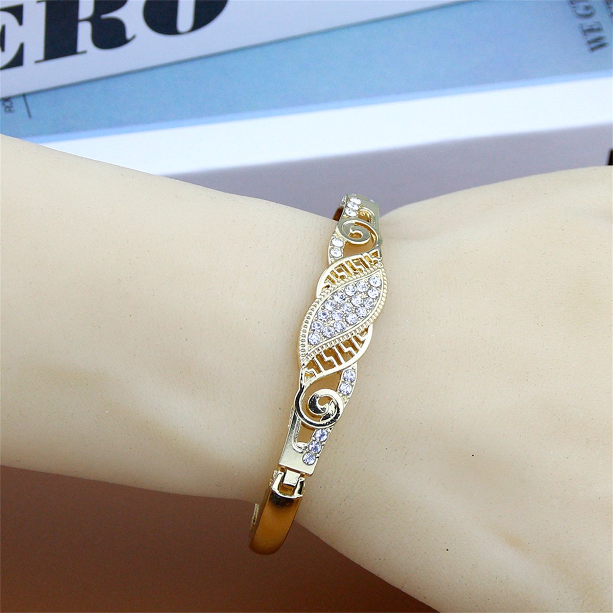 3-Piece Gold Rhinestone Bangle Set - Everyday Wear.