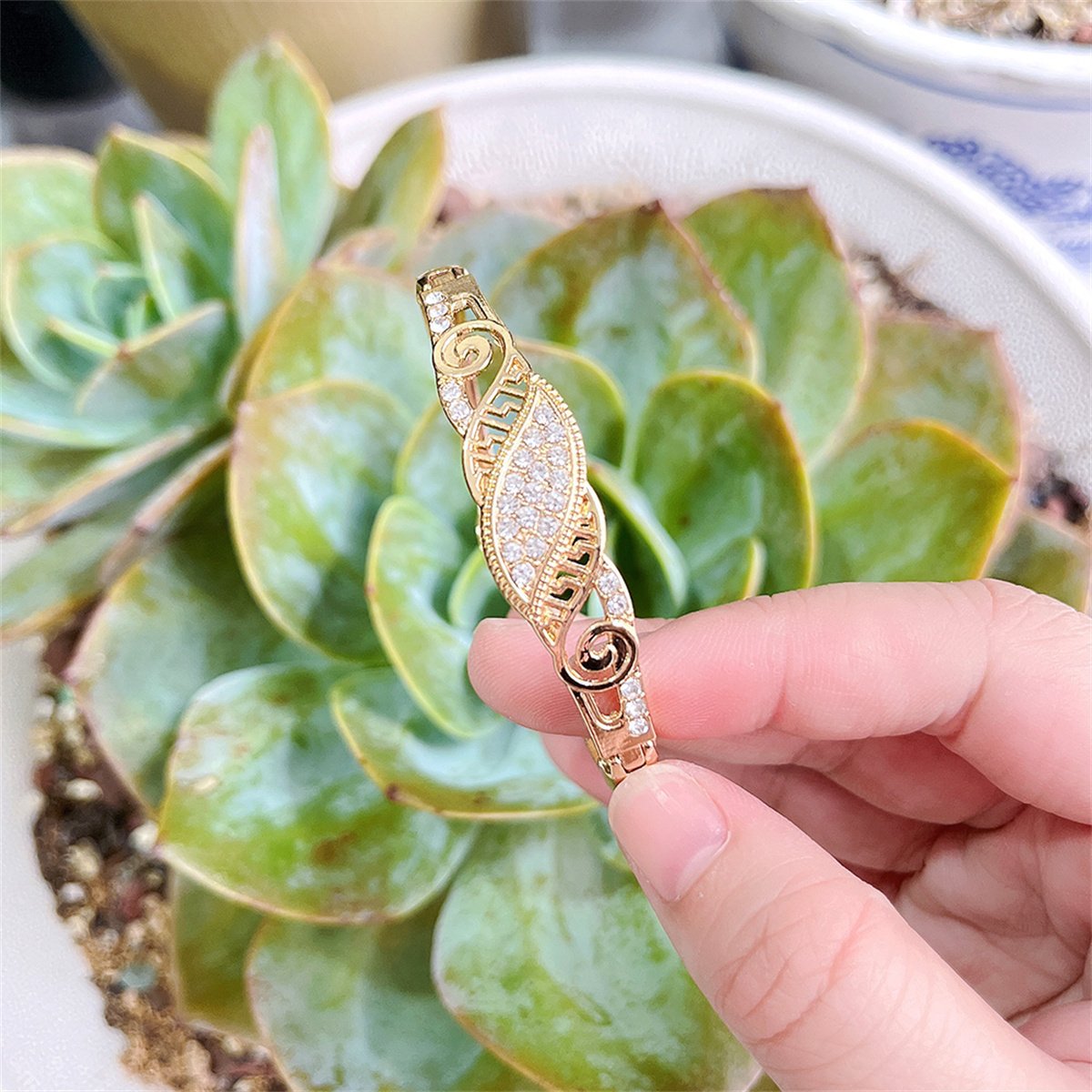 3-Piece Gold Rhinestone Bangle Set - Everyday Wear.