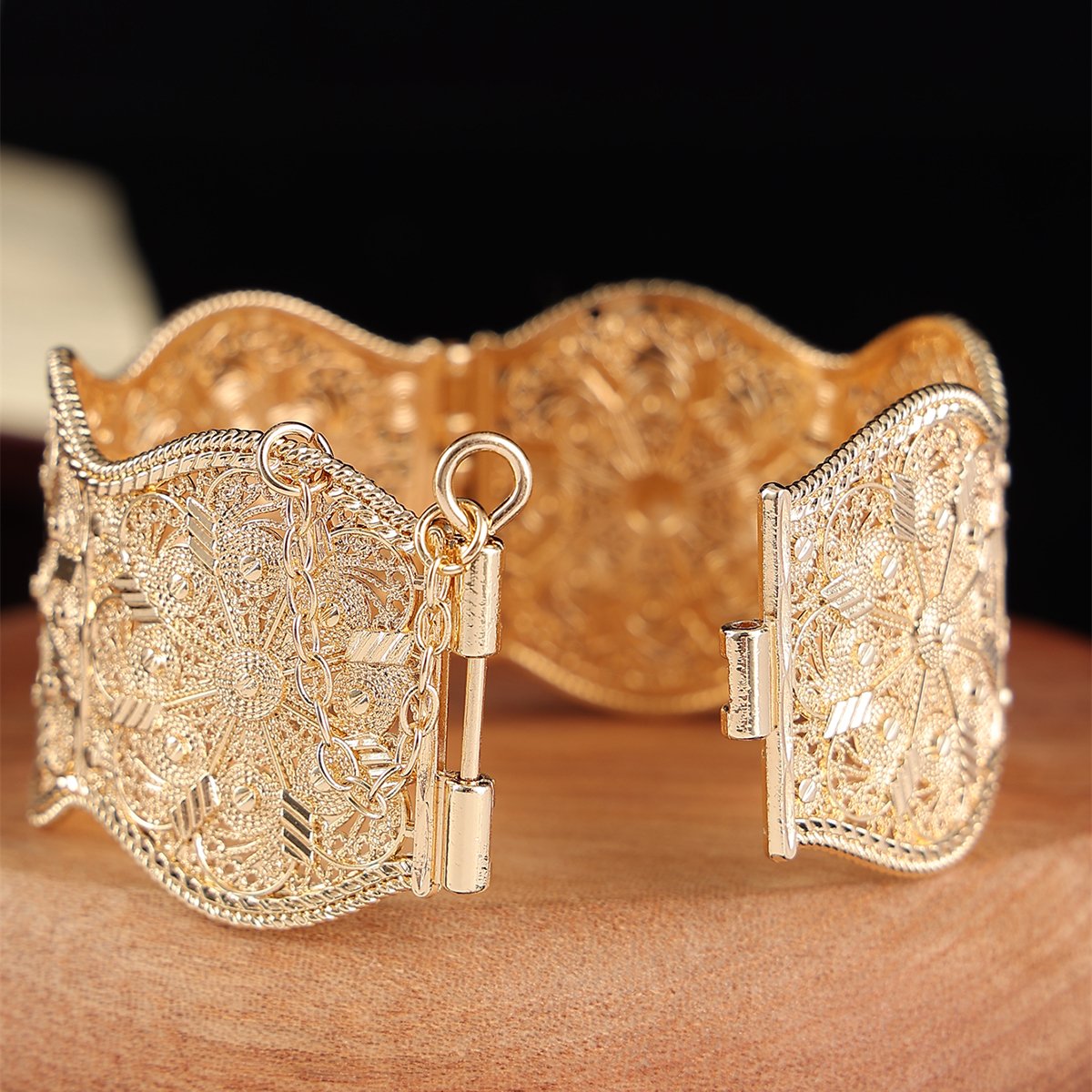 Golden Filigree Bangle Bracelet - Casual Wear.