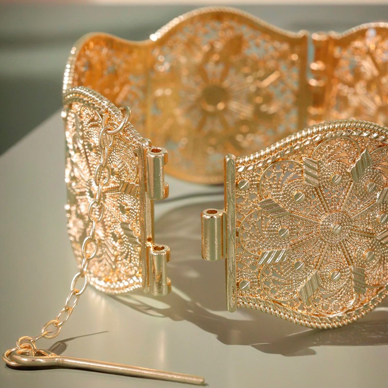 Golden Filigree Bangle Bracelet - Casual Wear.