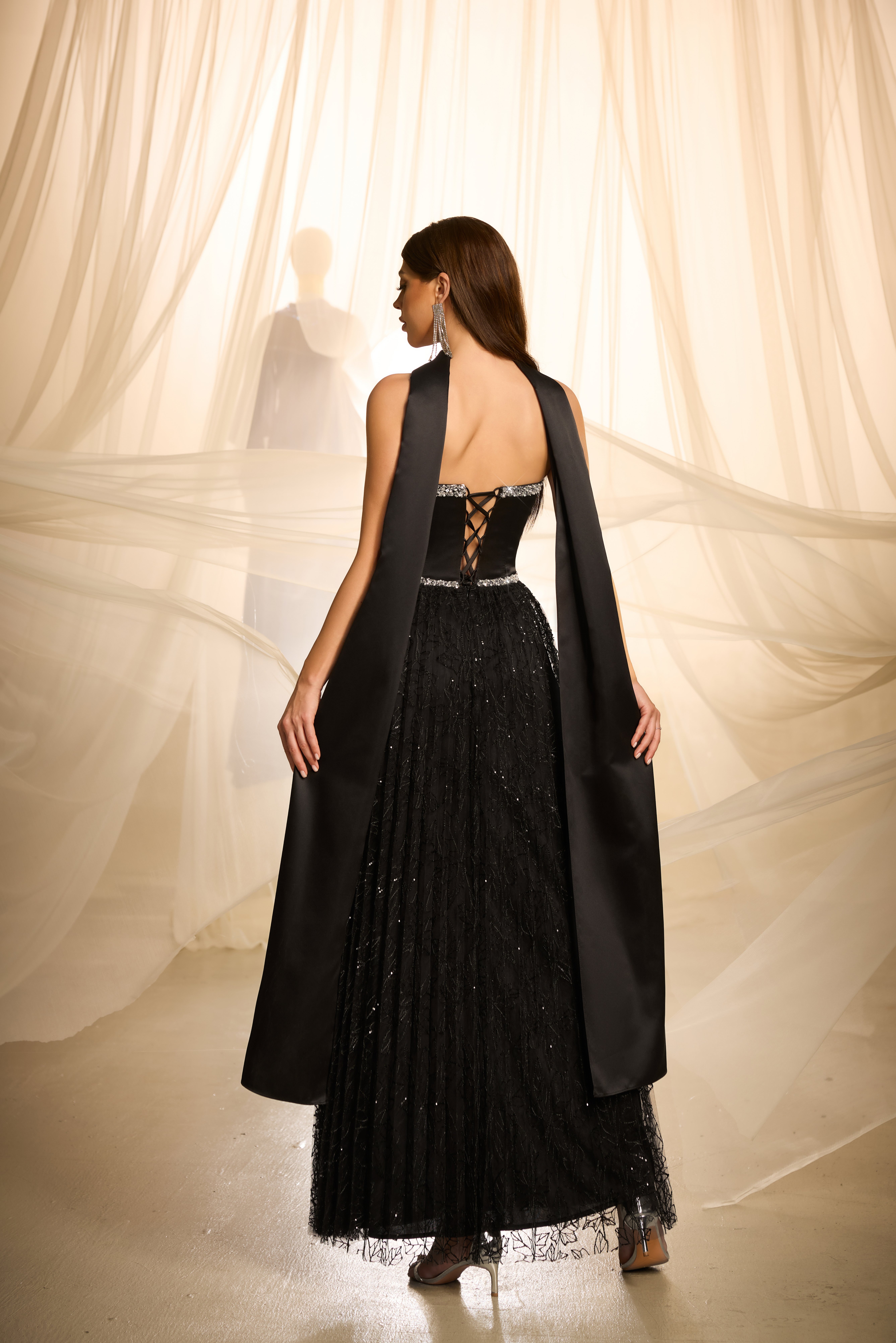 Black Graphic A-Line Maxi Dress