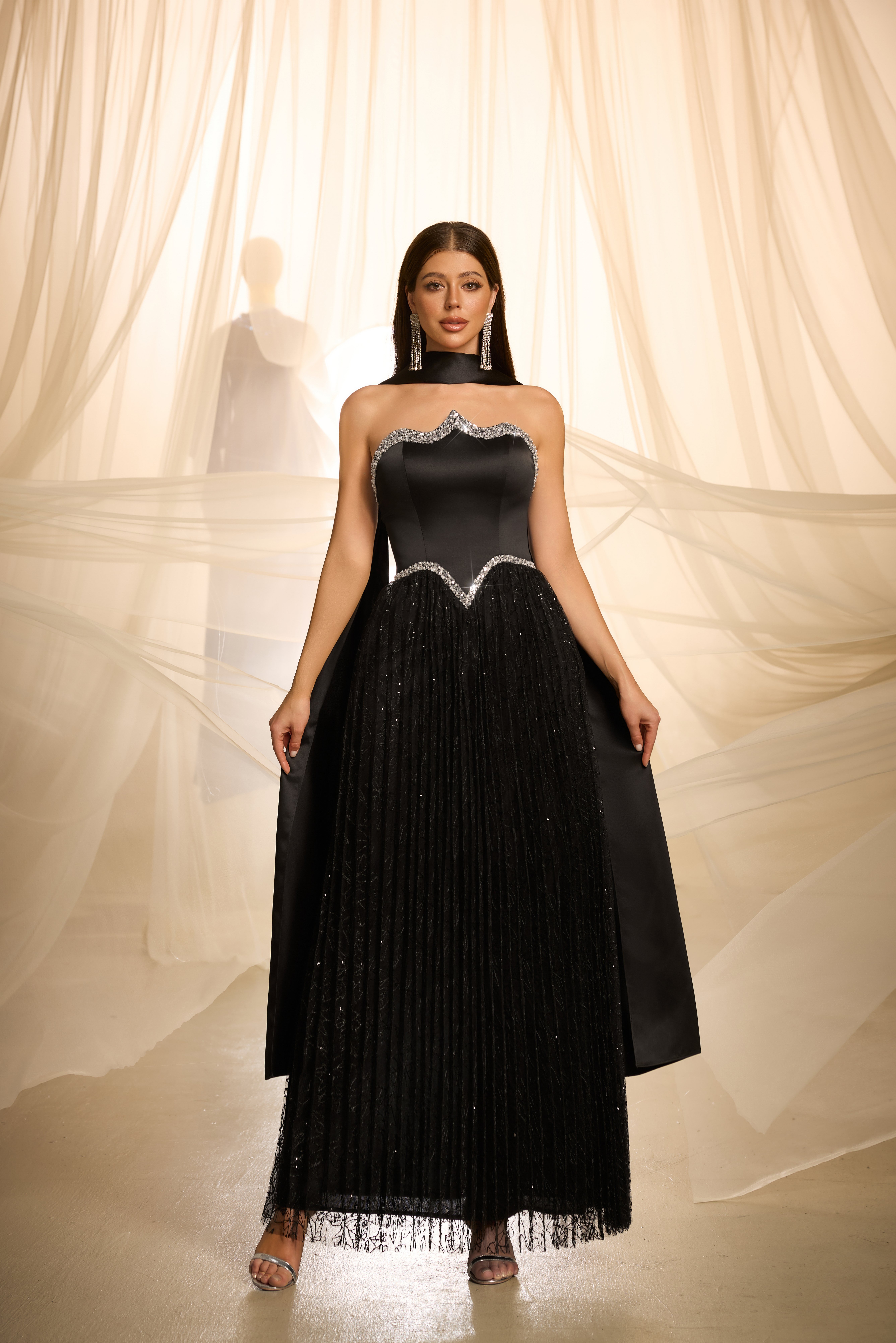 Black Graphic A-Line Maxi Dress