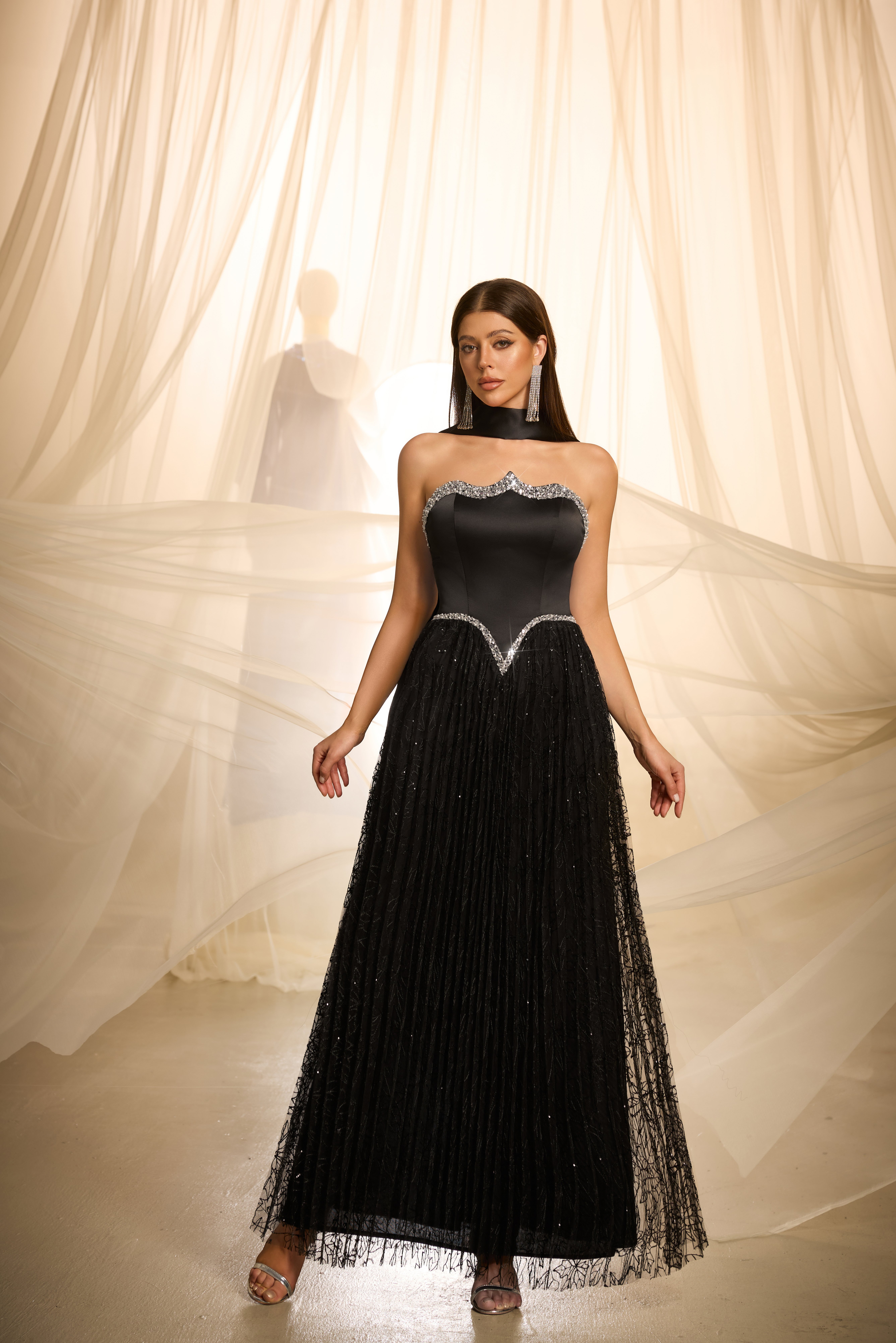 Black Graphic A-Line Maxi Dress
