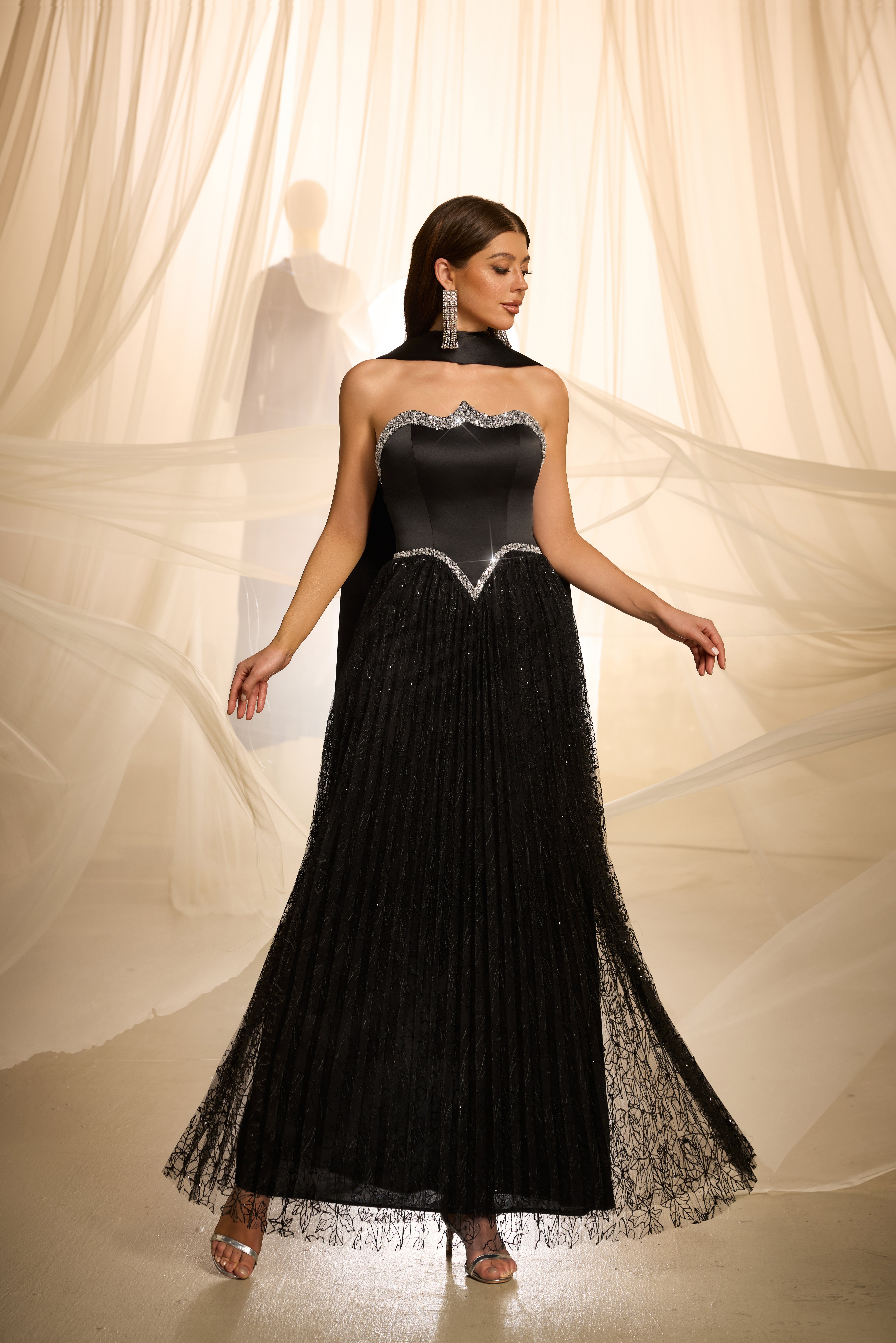 Black Graphic A-Line Maxi Dress