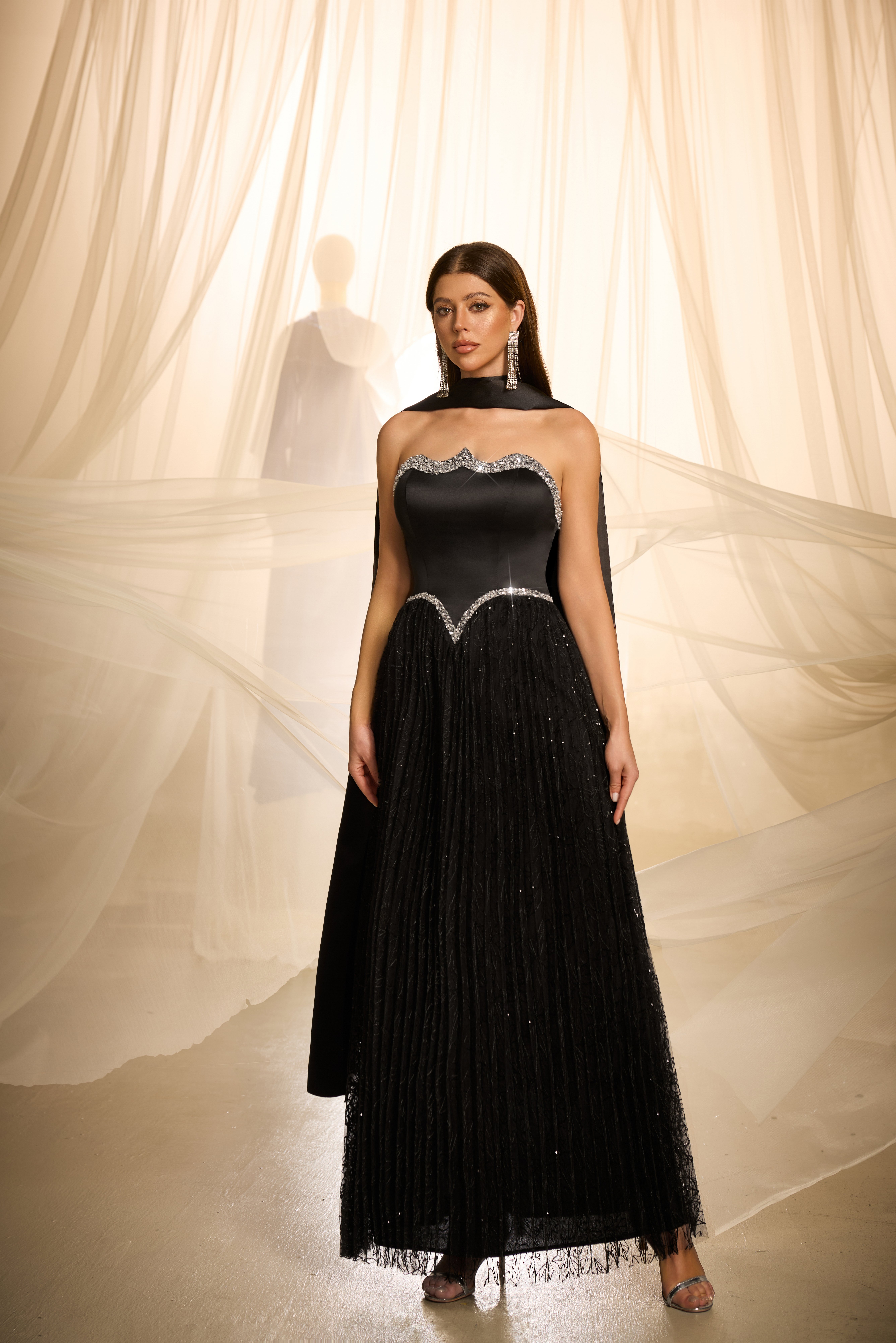 Black Graphic A-Line Maxi Dress