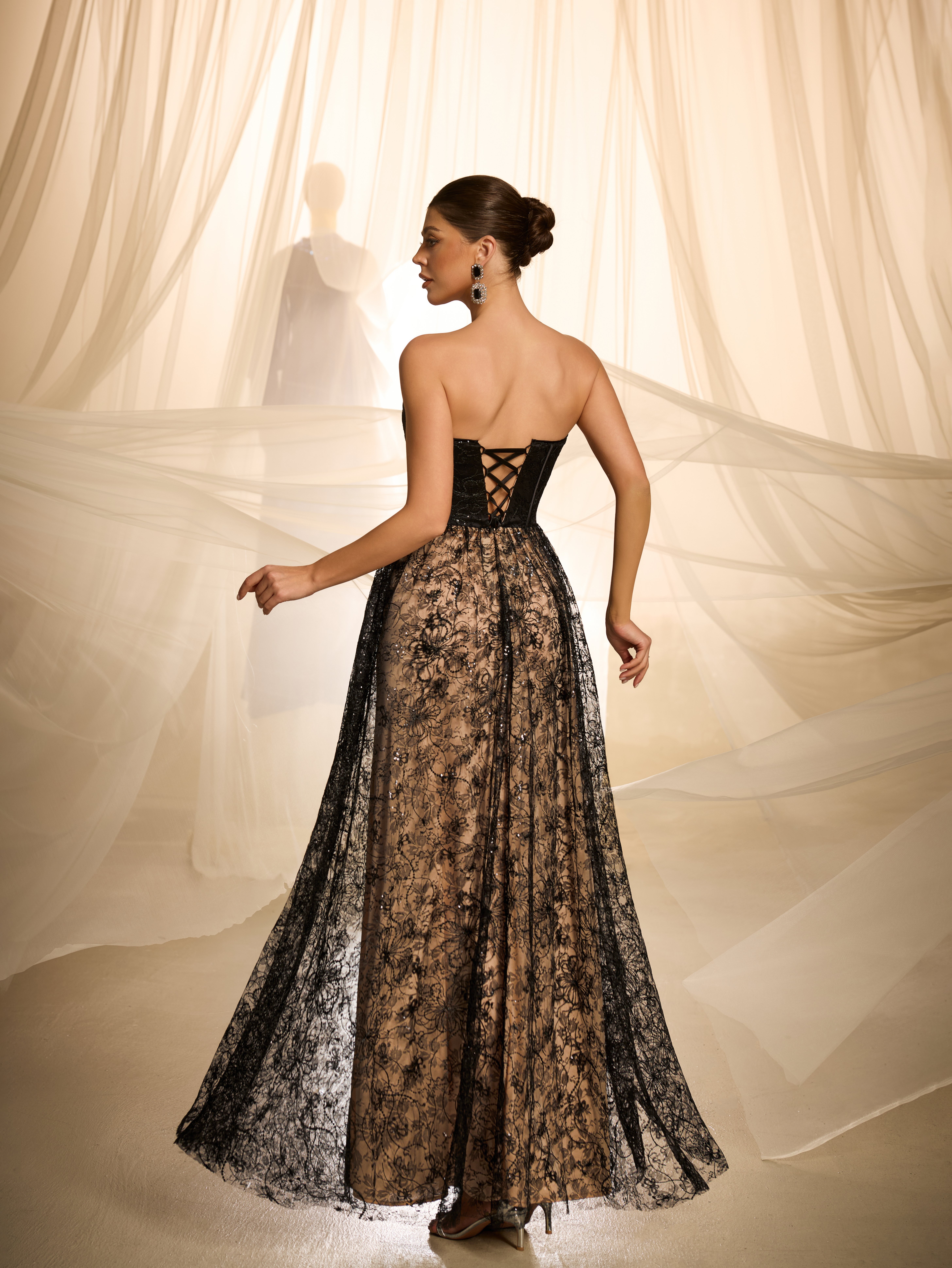Black Lace Sleeveless A-Line Maxi Dress