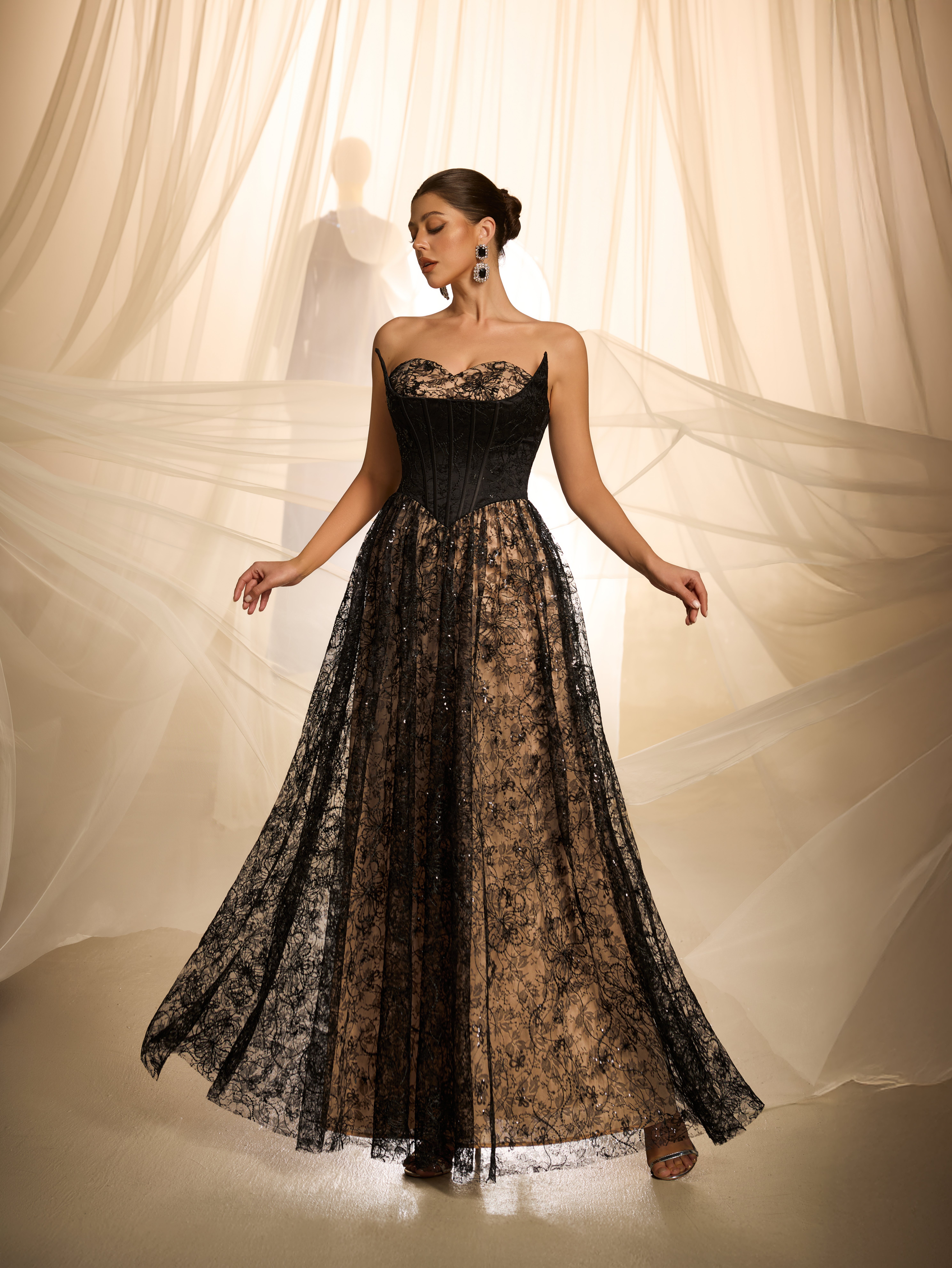 Black Lace Sleeveless A-Line Maxi Dress