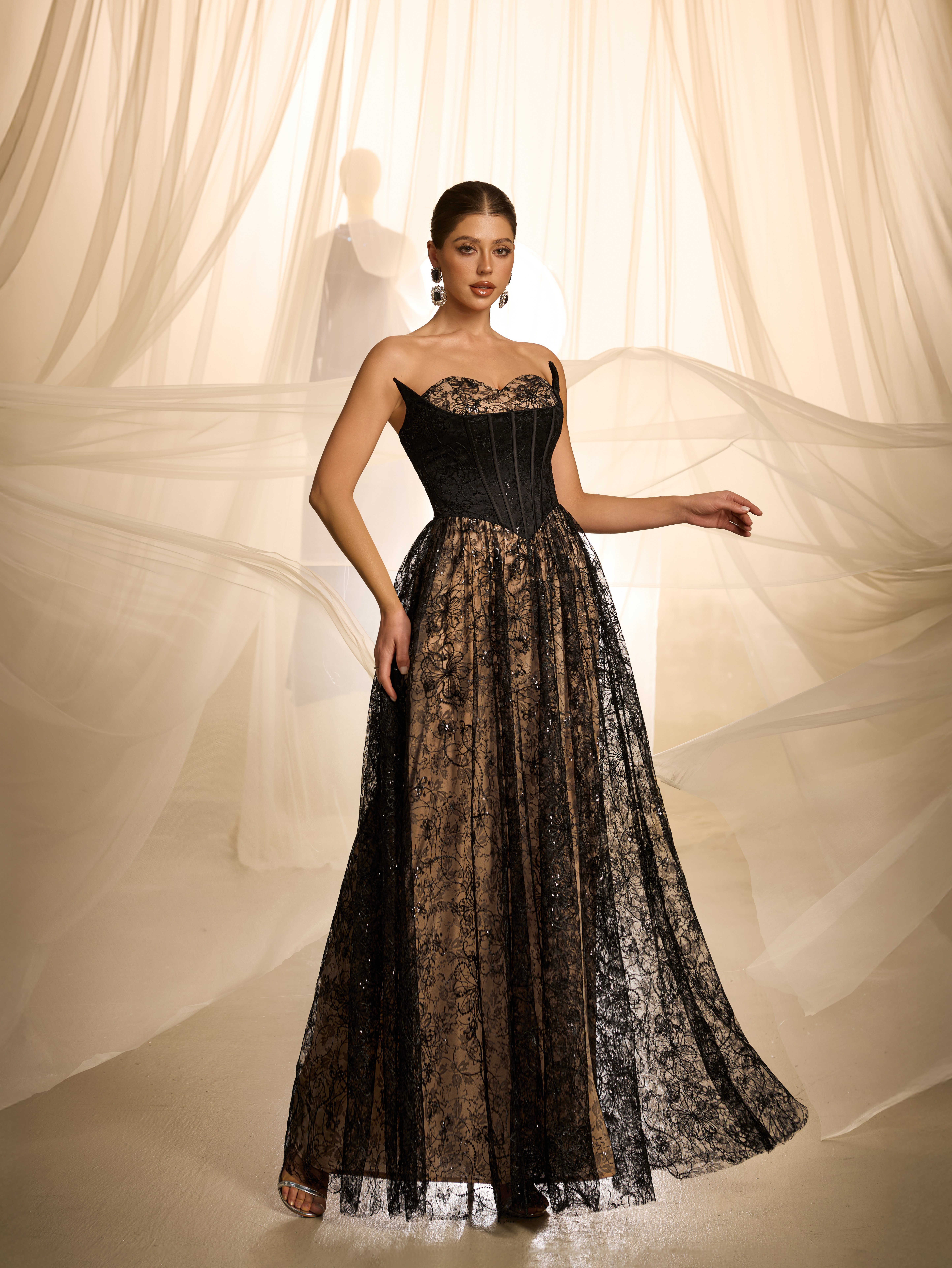 Black Lace Sleeveless A-Line Maxi Dress