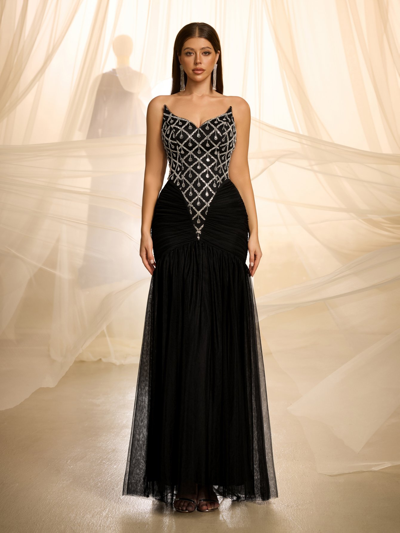 Black Embroidered Sleeveless Maxi Dress