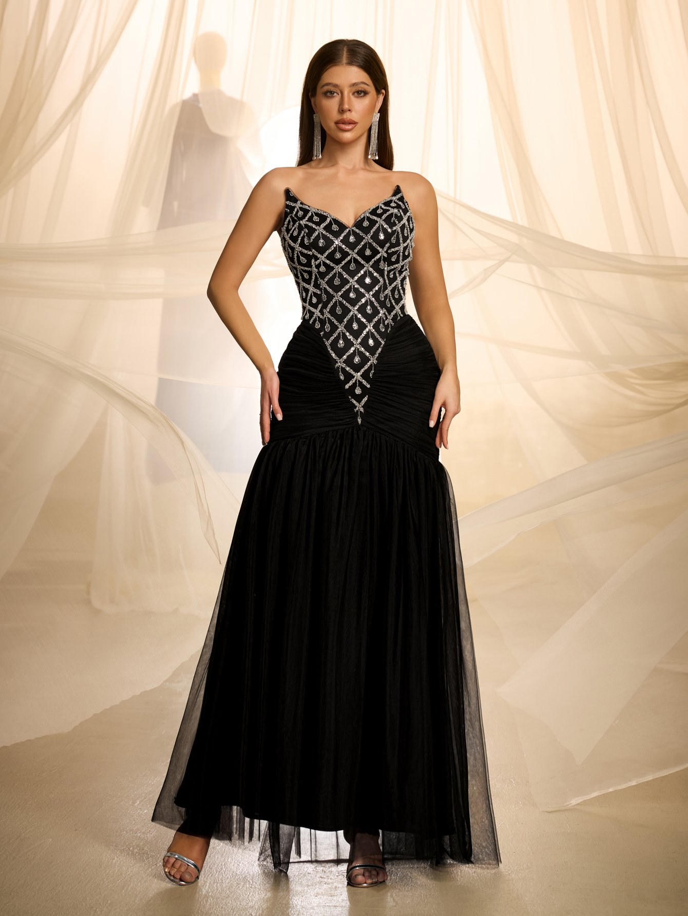 Black Embroidered Sleeveless Maxi Dress