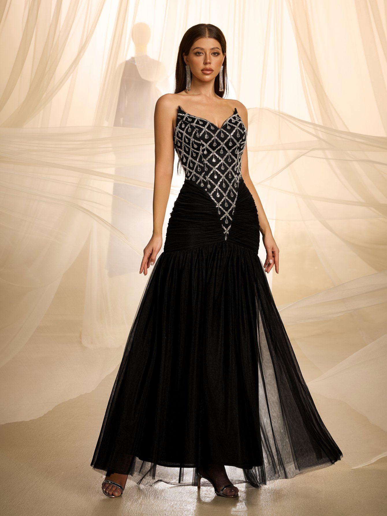Black Embroidered Sleeveless Maxi Dress