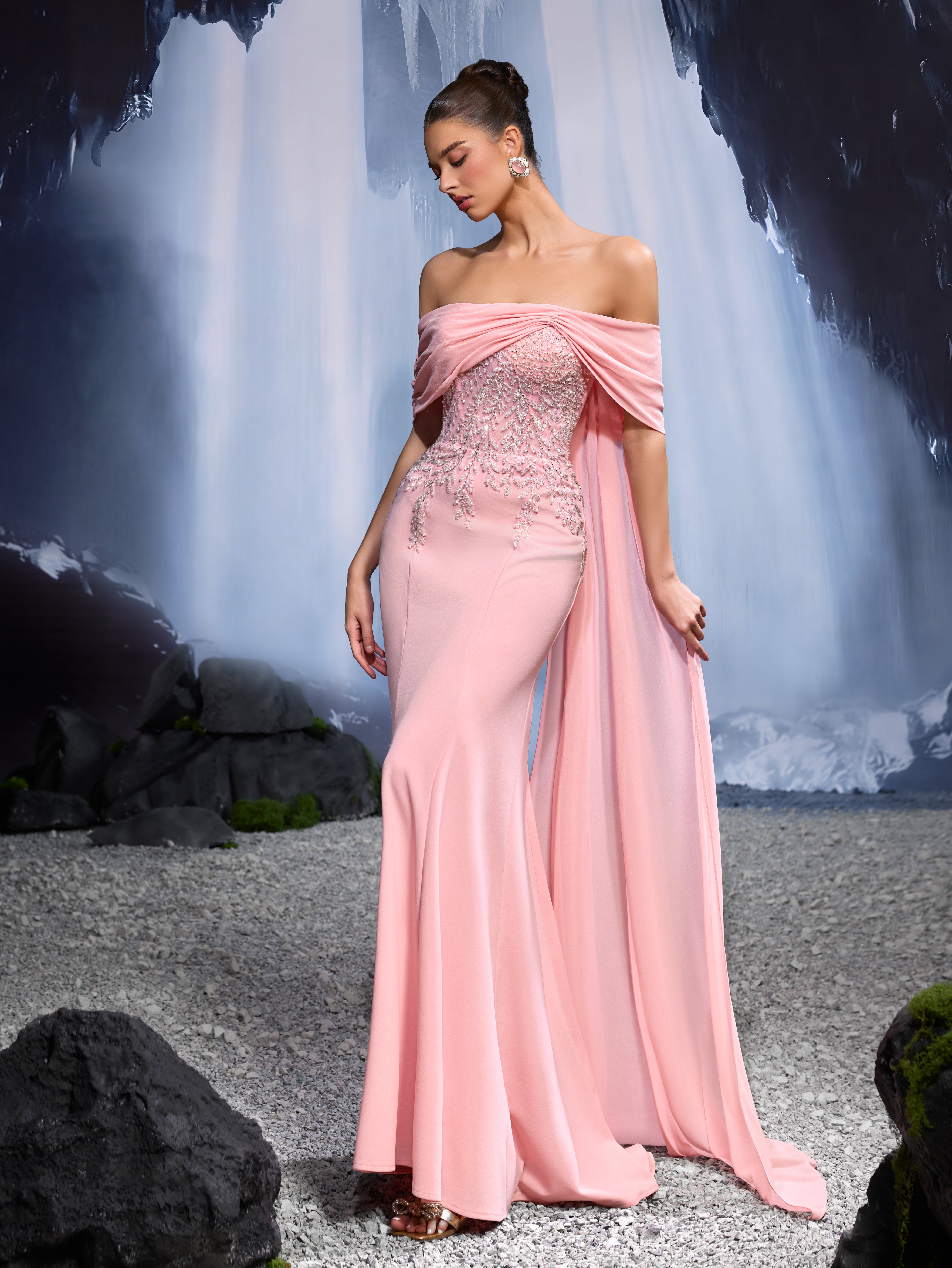 Embroidered Sleeveless Pink Maxi Bodycon Dress