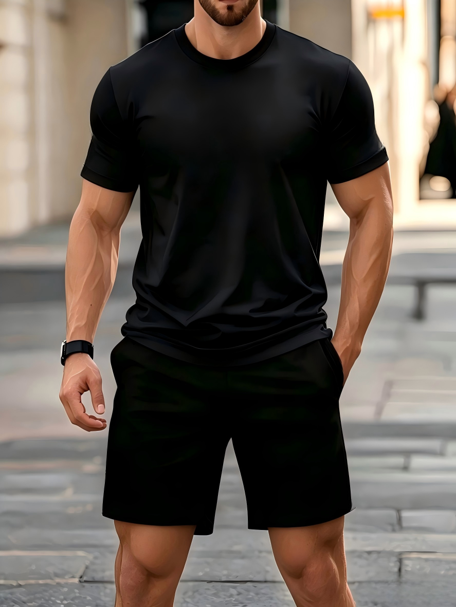 Black Solid Regular and Shorts Co-Ords