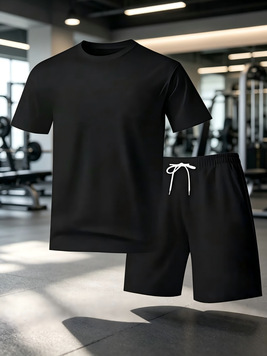 Black Solid Regular and Shorts Co-Ords