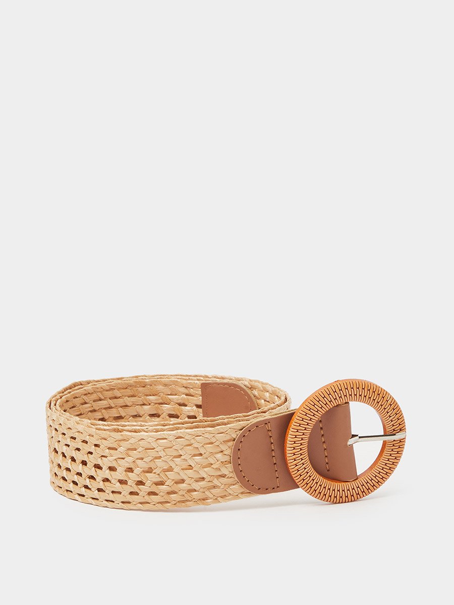 Khaki Crochet Belt with Round Buckle