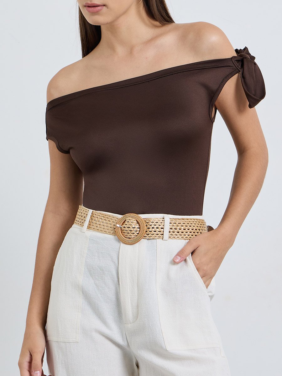 Khaki Crochet Belt with Round Buckle