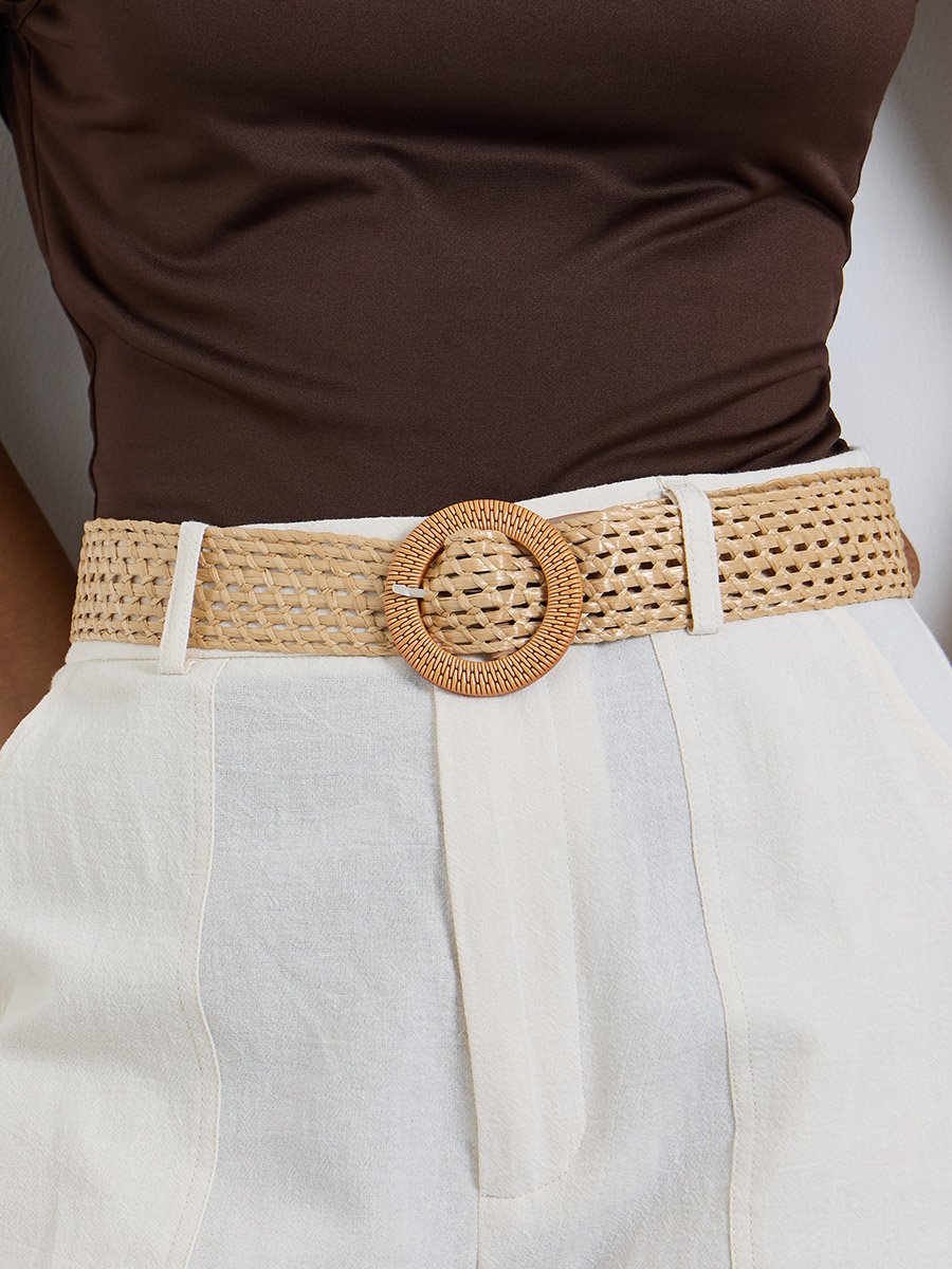 Khaki Crochet Belt with Round Buckle