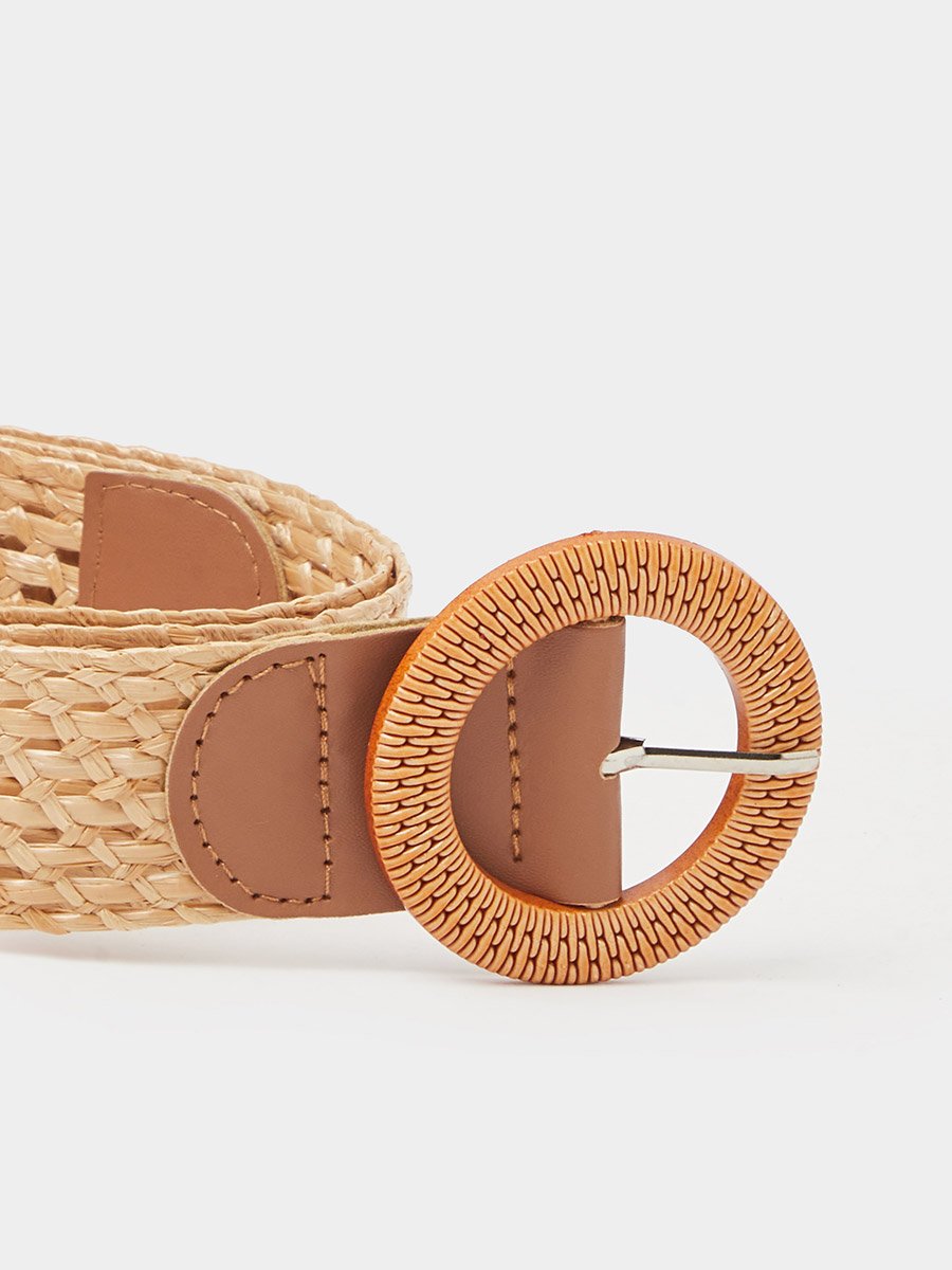 Khaki Crochet Belt with Round Buckle