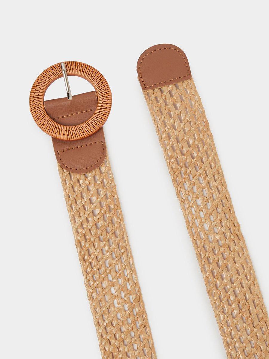 Khaki Crochet Belt with Round Buckle