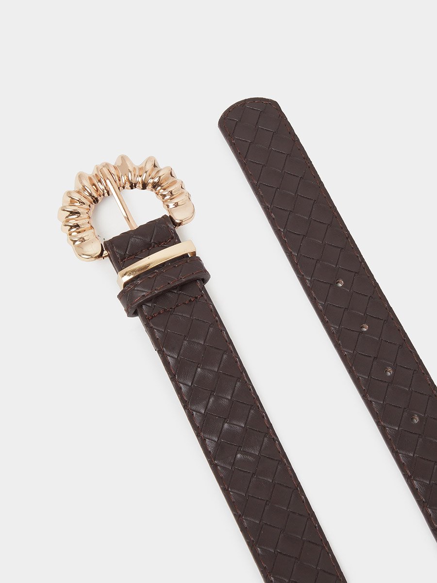 Brown Textured Belt with Gold Buckle