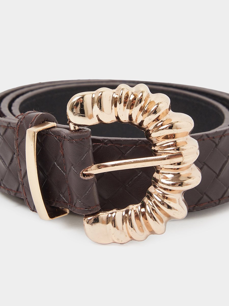 Brown Textured Belt with Gold Buckle
