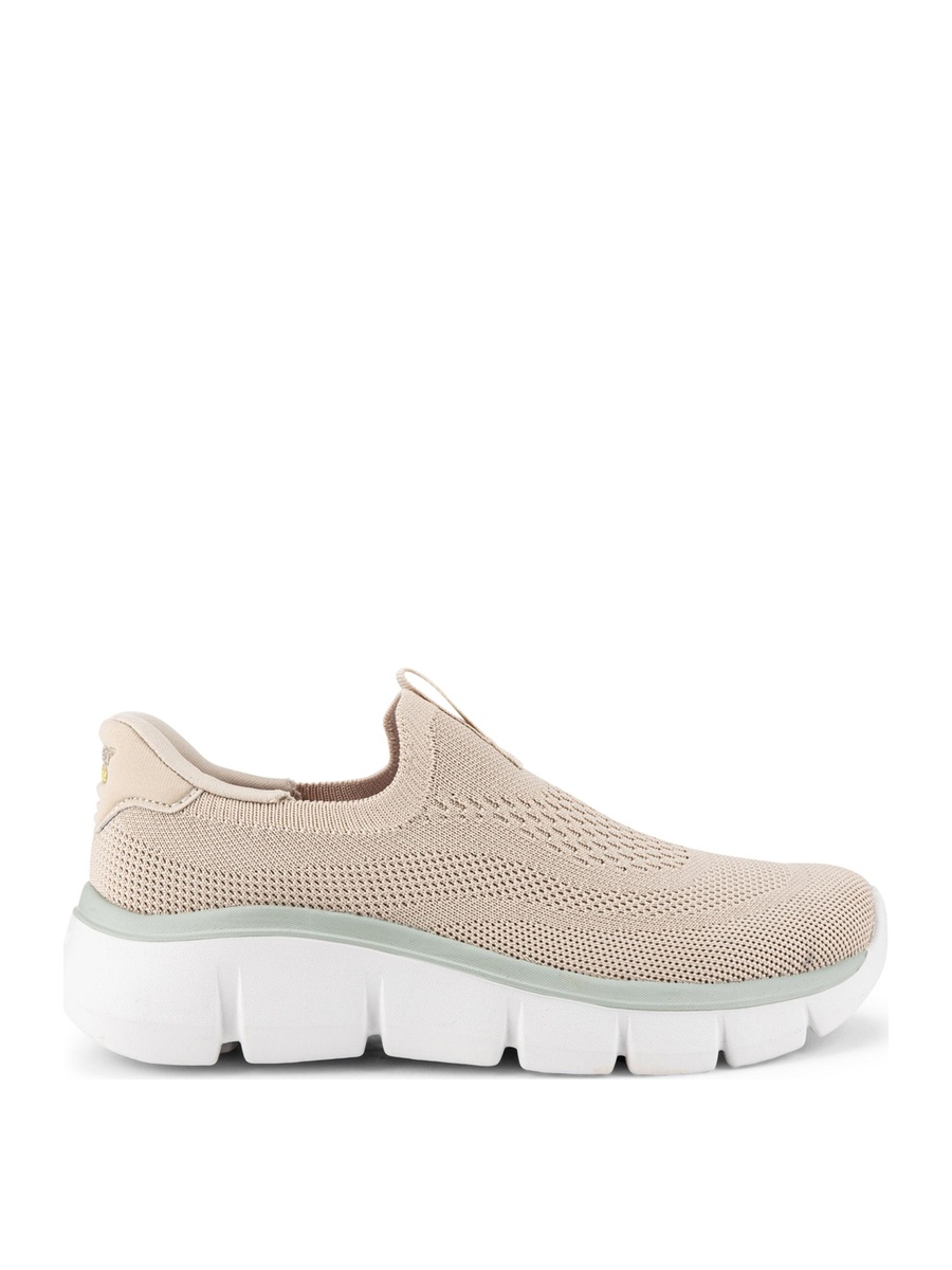 Beige Knit Casual Slip‑On Sneakers