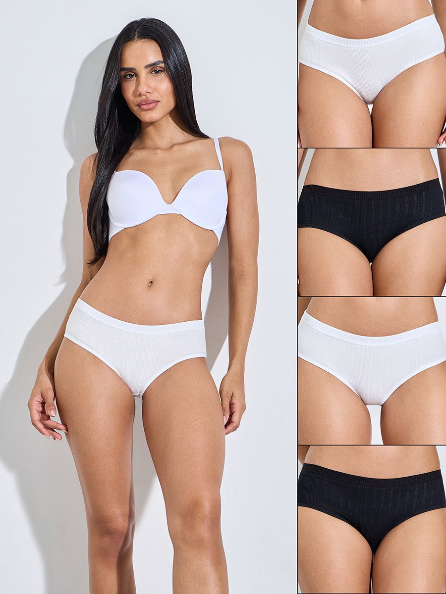 Pack of 4 - Multi-Color Ribbed Midi Briefs