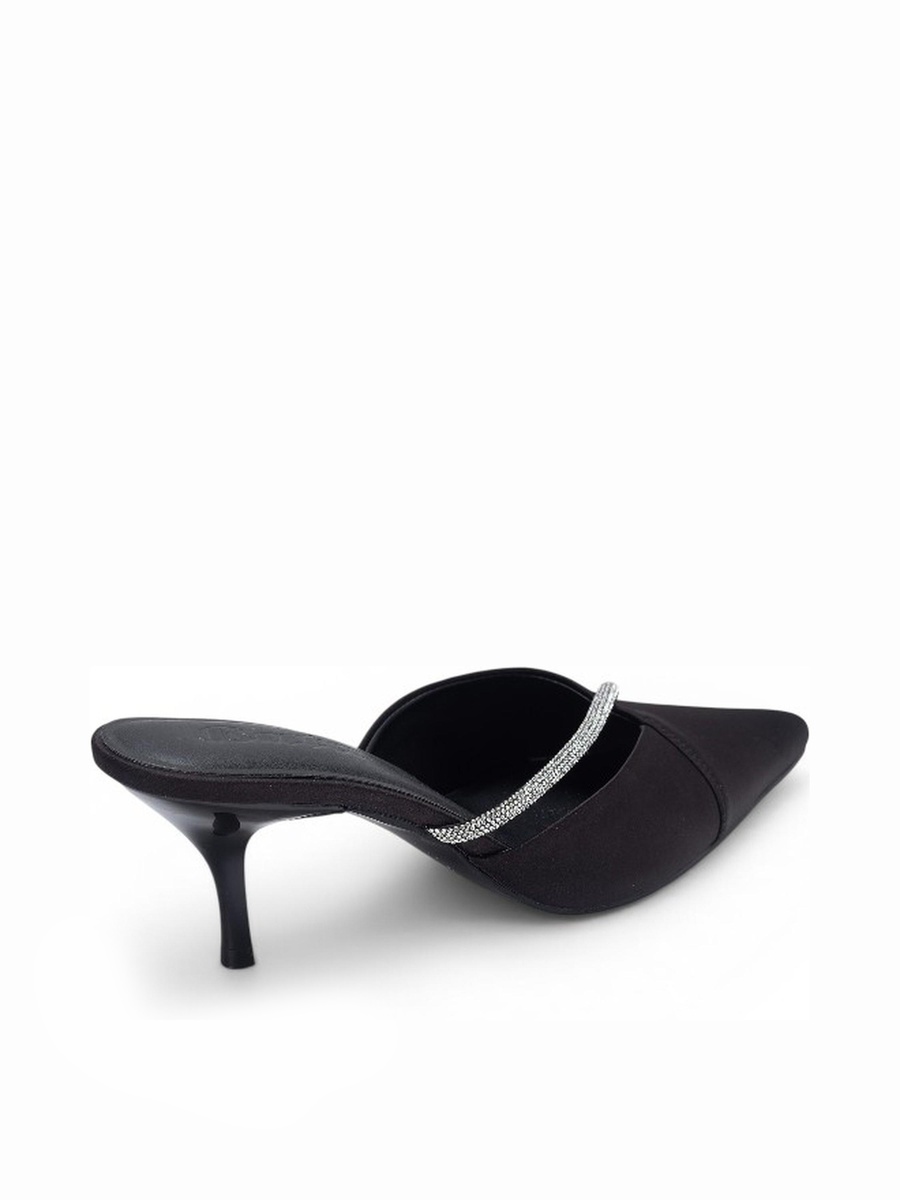 Black Embellished Strap Pointed Toe Mules