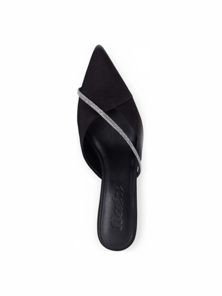 Black Embellished Strap Pointed Toe Mules