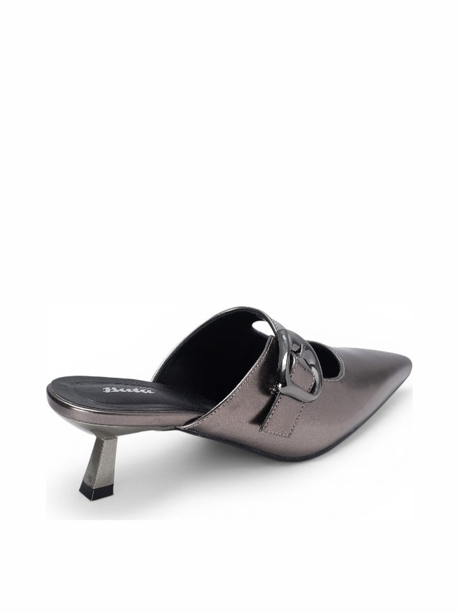 Grey Pointed Toe Mules with Buckle