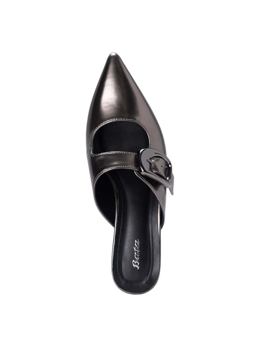 Grey Pointed Toe Mules with Buckle