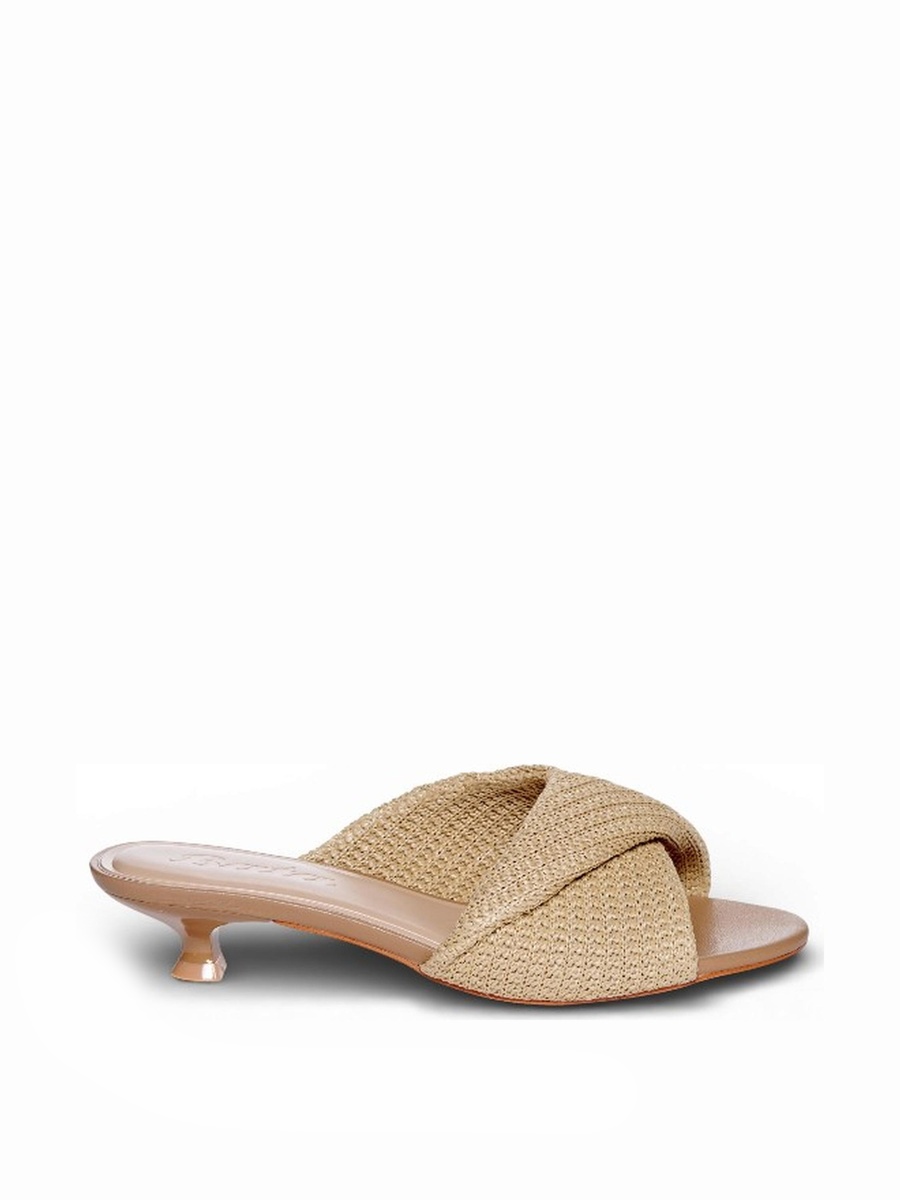 Brown Cross-Textured Strap Low Heel Mules