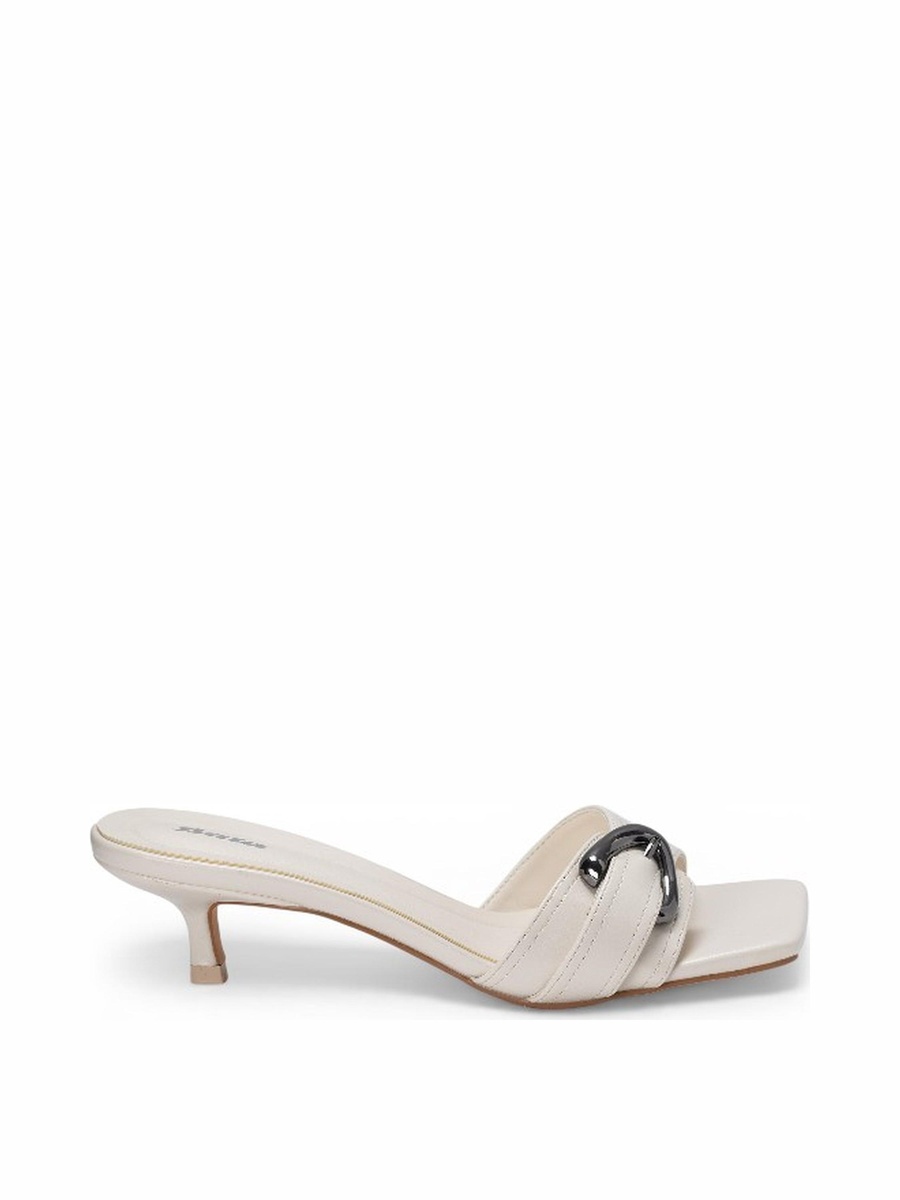 White Buckle Detail Kitten Heel Mules