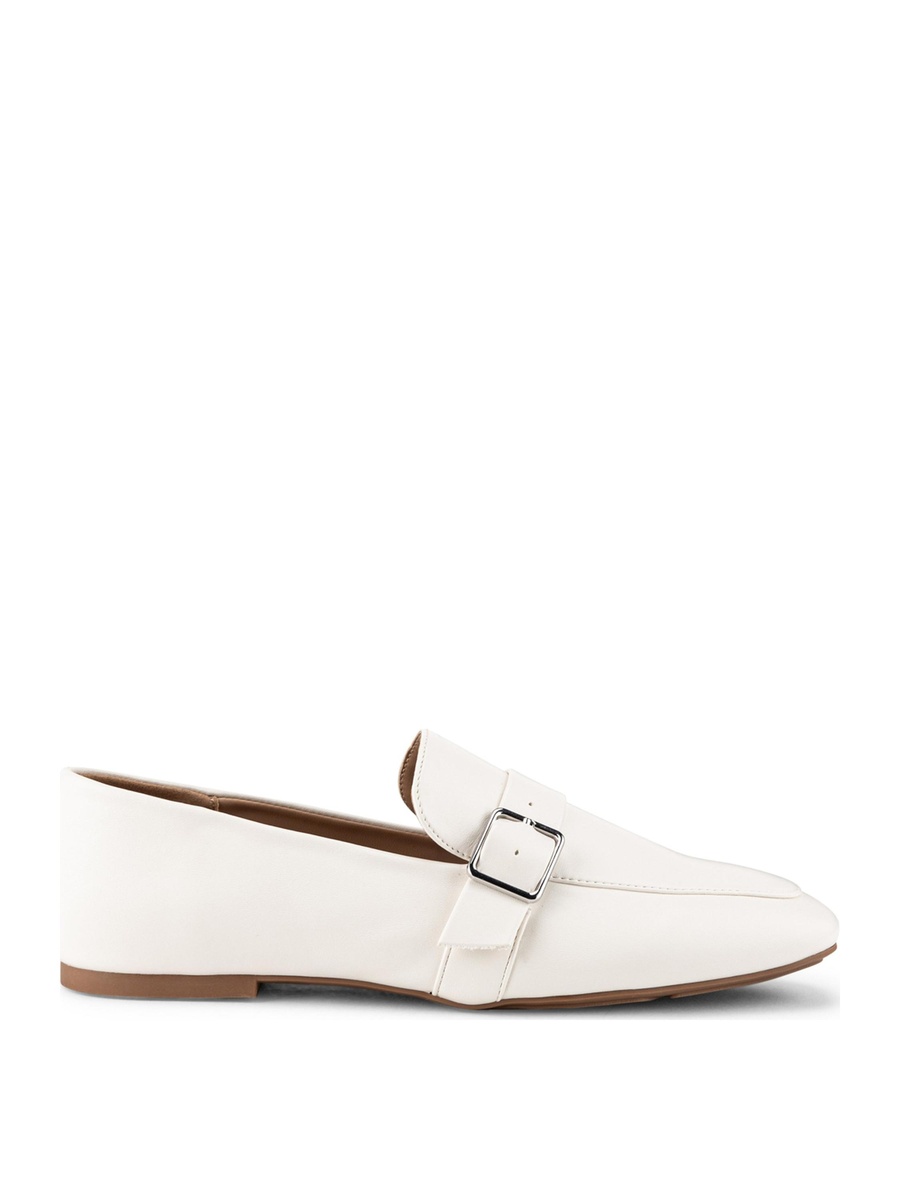White Buckle Strap Square Toe Loafers