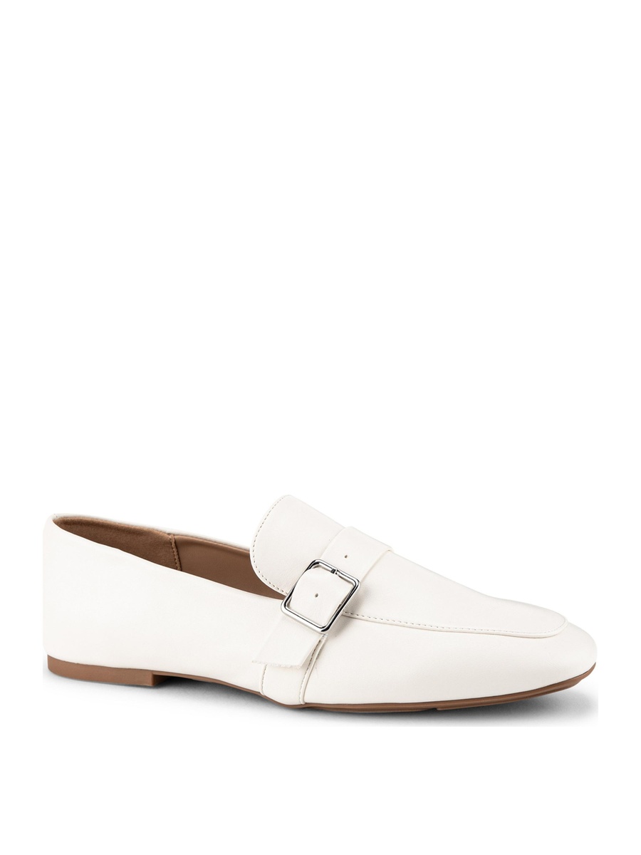 White Buckle Strap Square Toe Loafers