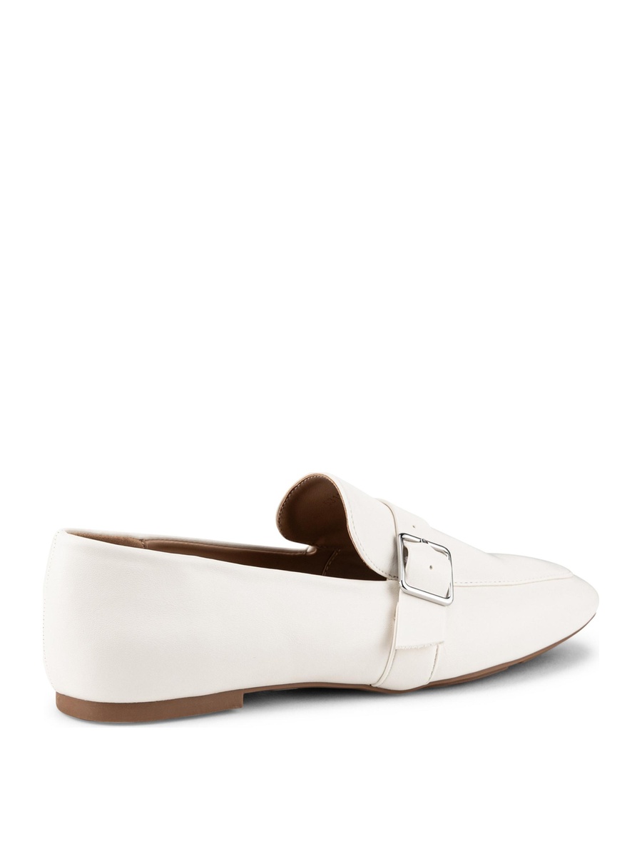 White Buckle Strap Square Toe Loafers